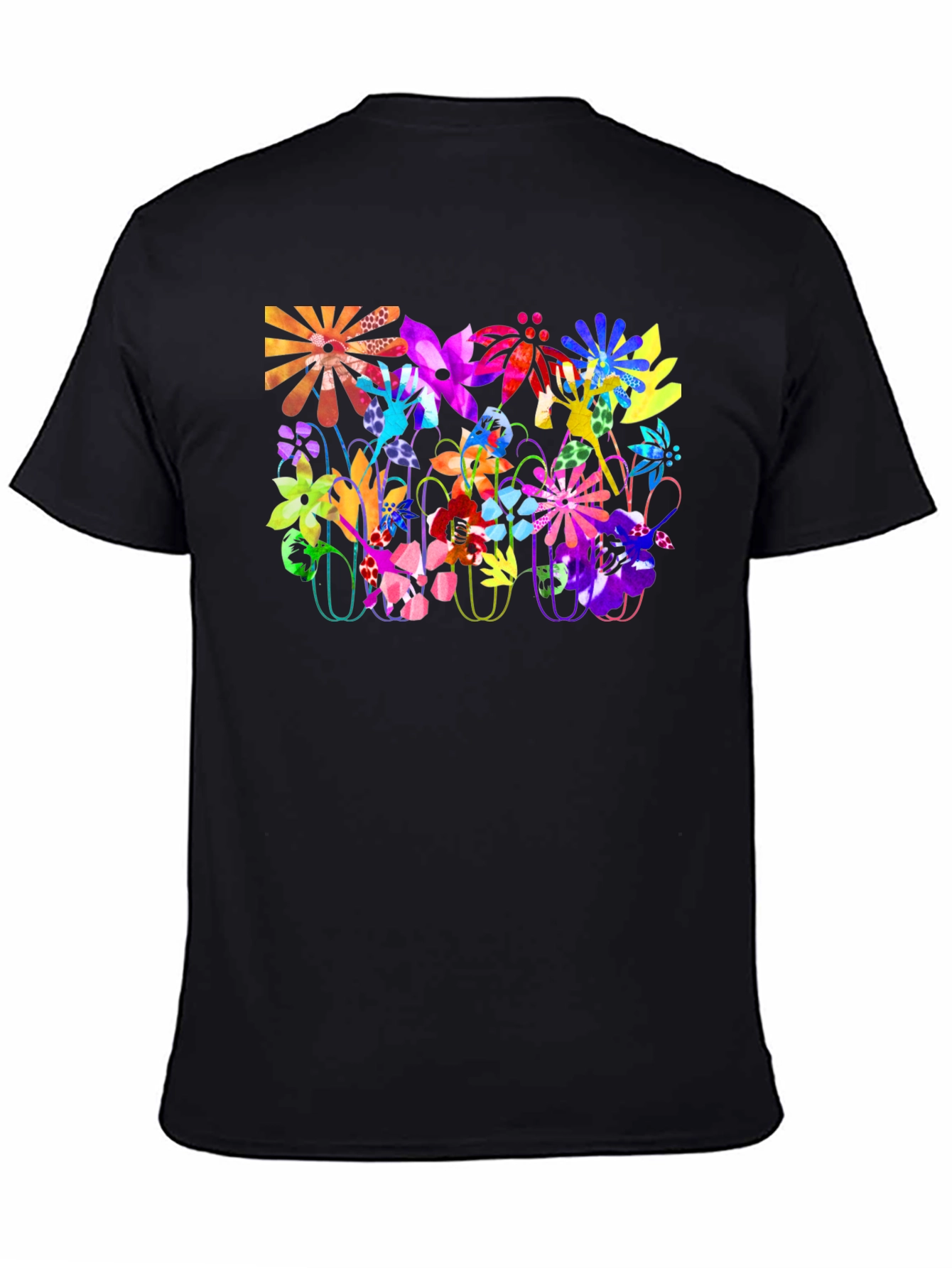 Vibrant Floral Graphic Tee - Bold Black T-Shirt