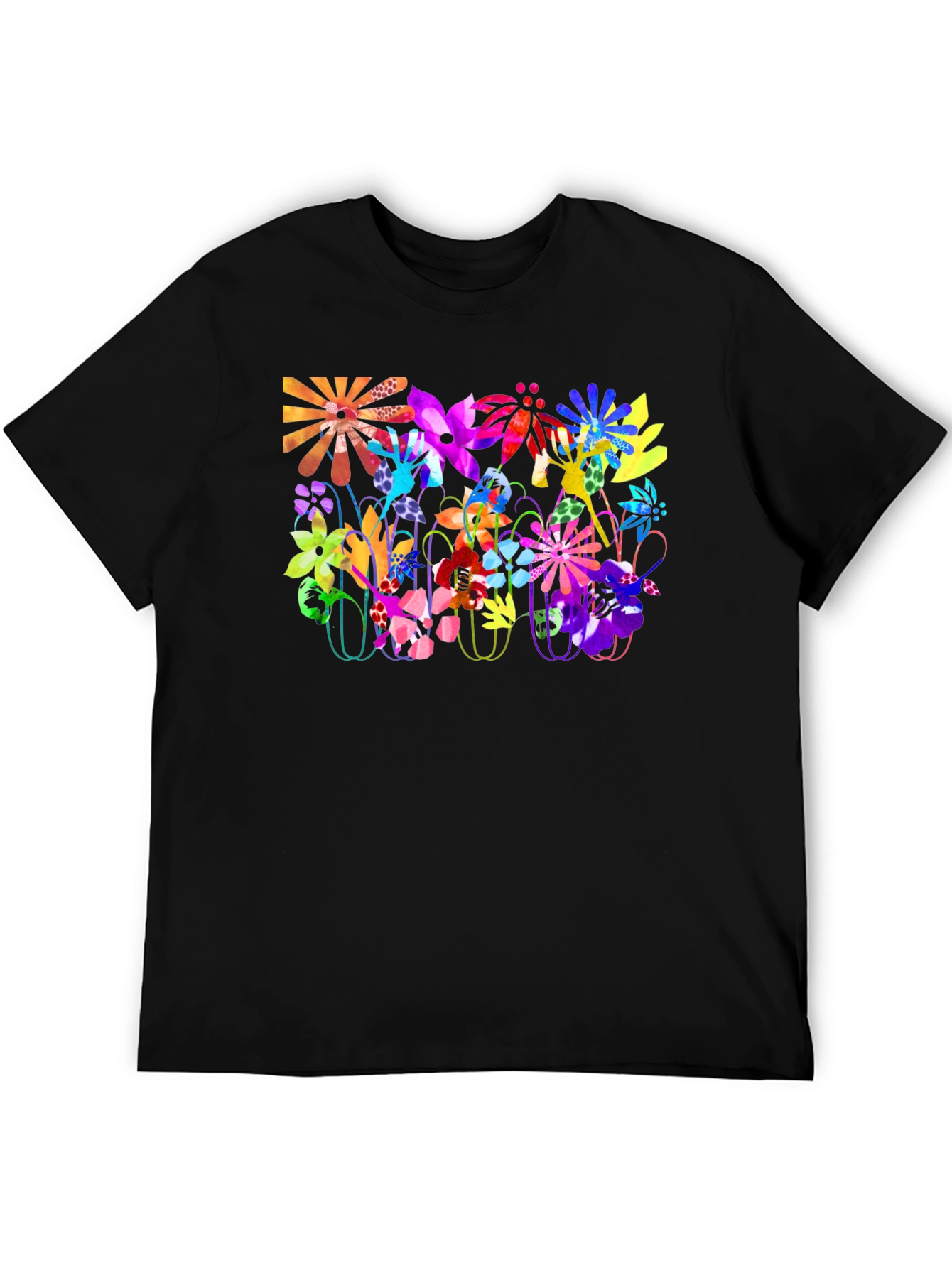 Vibrant Floral Graphic Tee - Bold Black T-Shirt