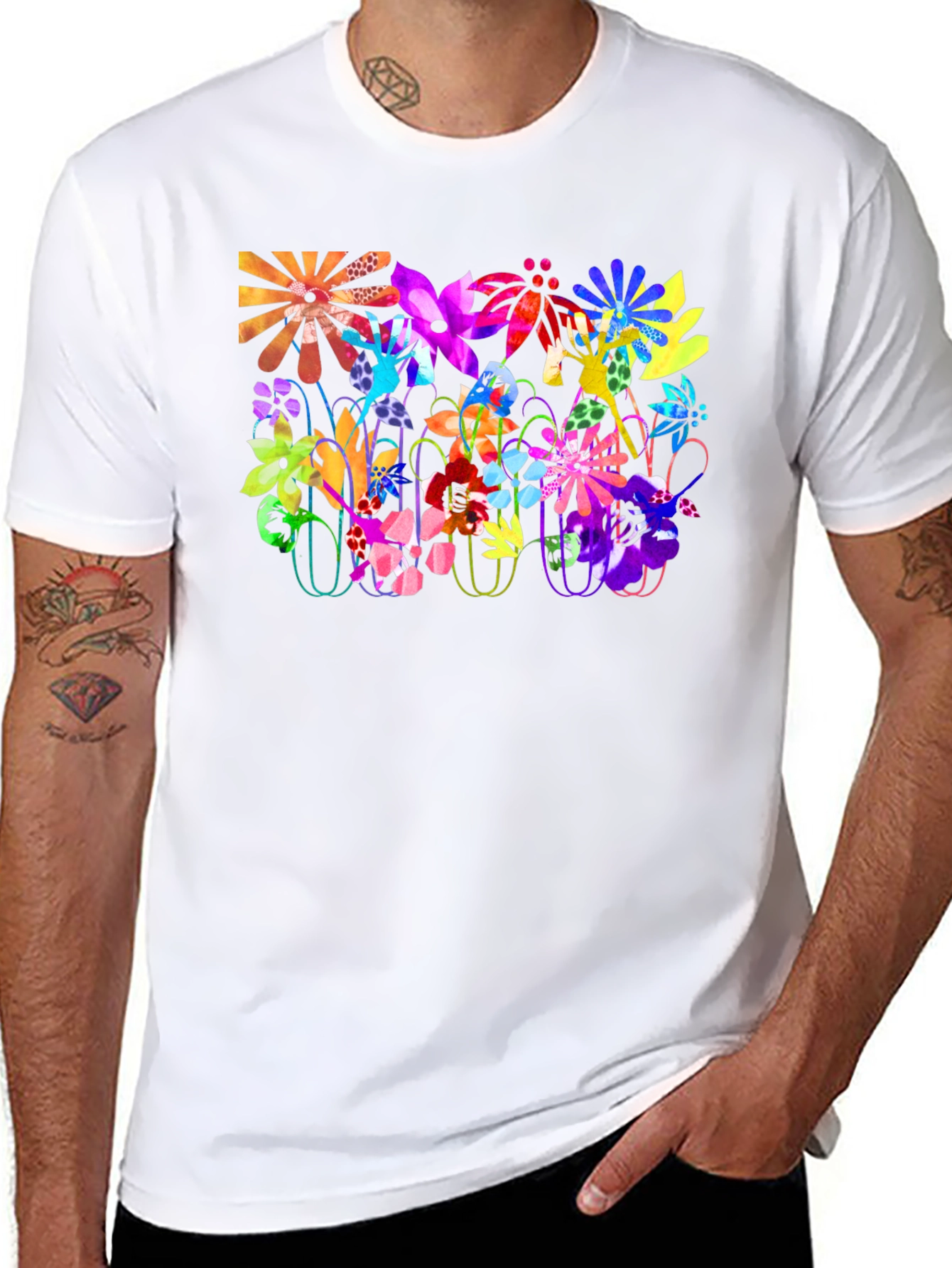 Vibrant Floral Graphic Tee - Bold Black T-Shirt