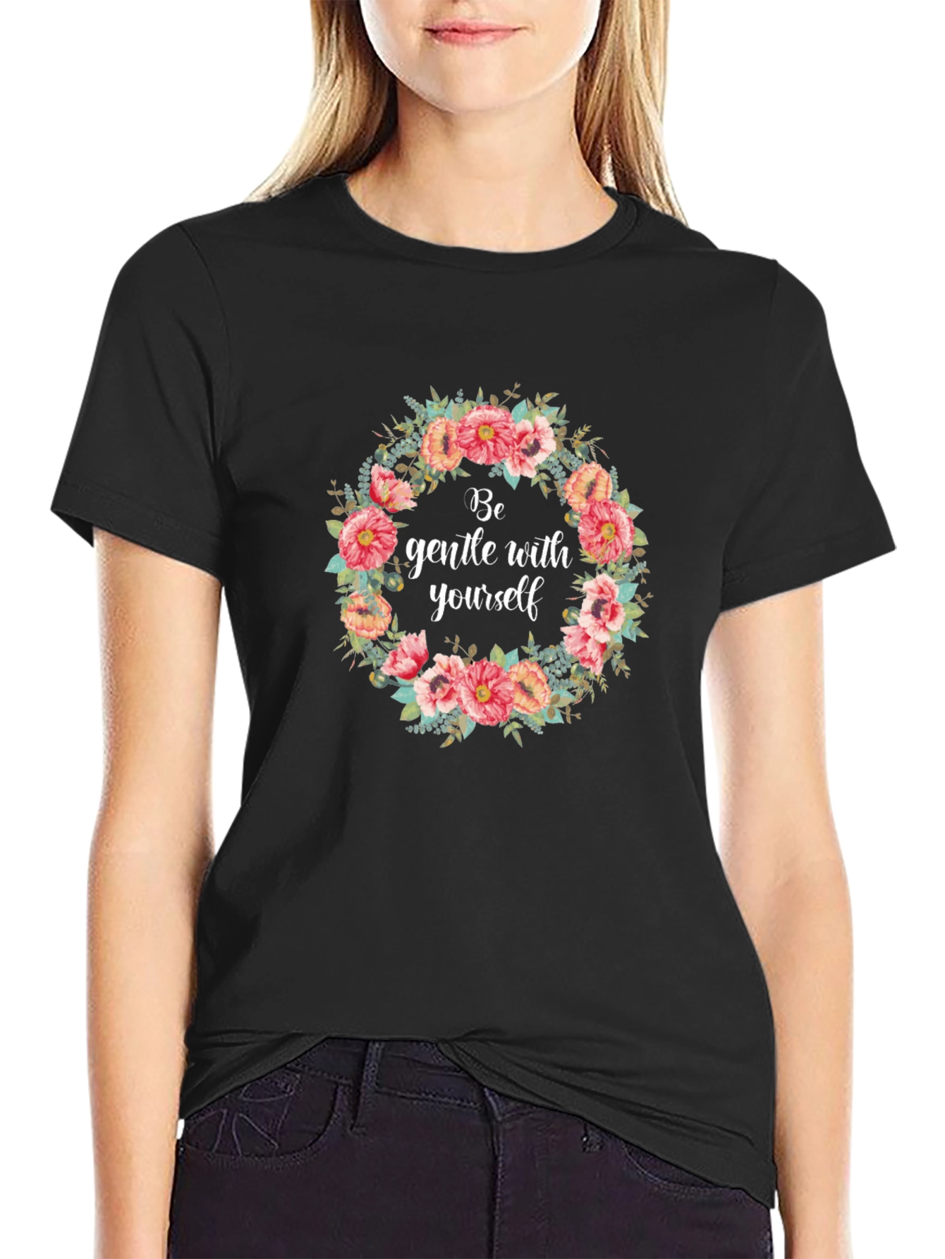 Floral Be Gentle Black T-Shirt