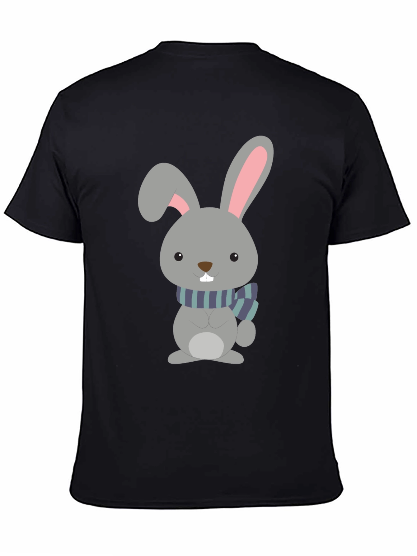 Cute Cartoon Rabbit Graphic Tee - Unisex Black T-Shirt