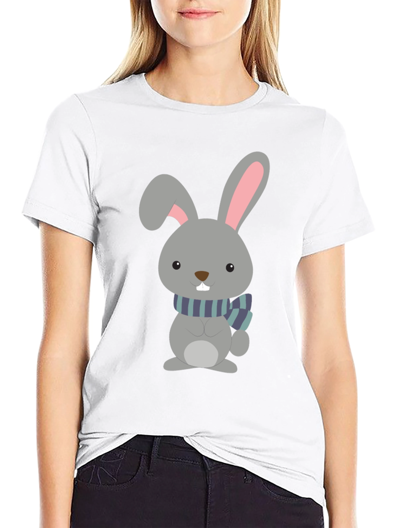 Cute Cartoon Rabbit Graphic Tee - Unisex Black T-Shirt