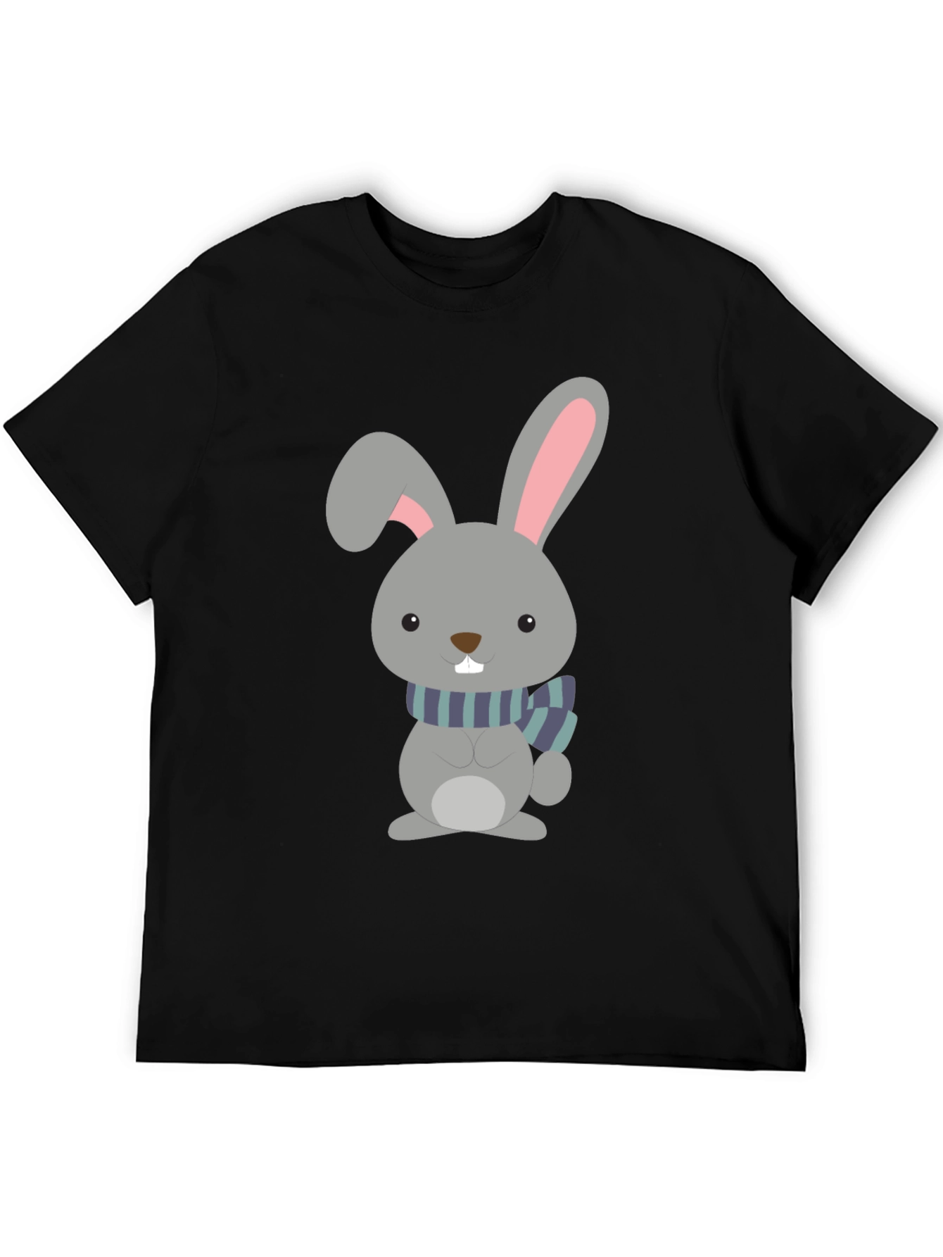 Cute Cartoon Rabbit Graphic Tee - Unisex Black T-Shirt