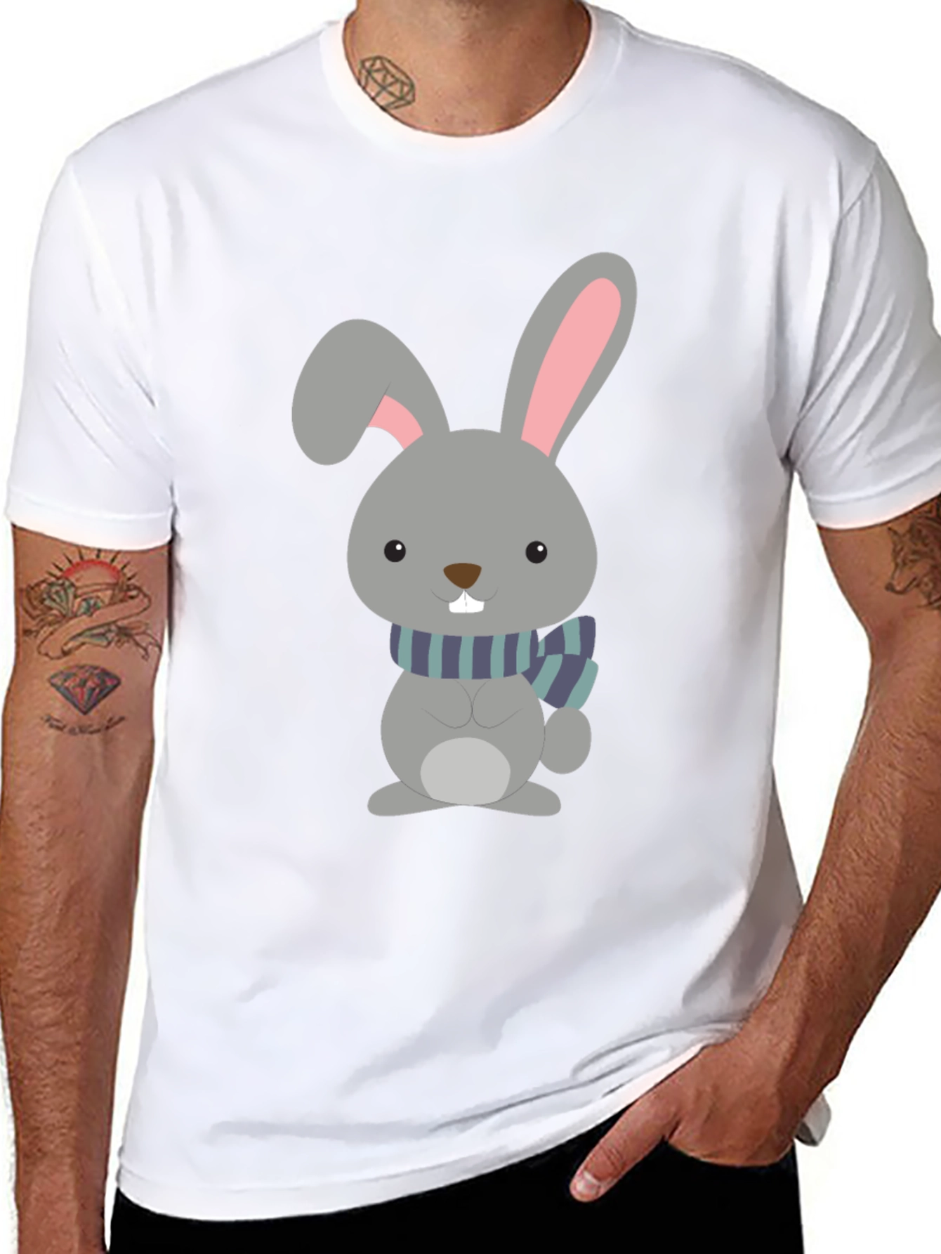 Cute Cartoon Rabbit Graphic Tee - Unisex Black T-Shirt