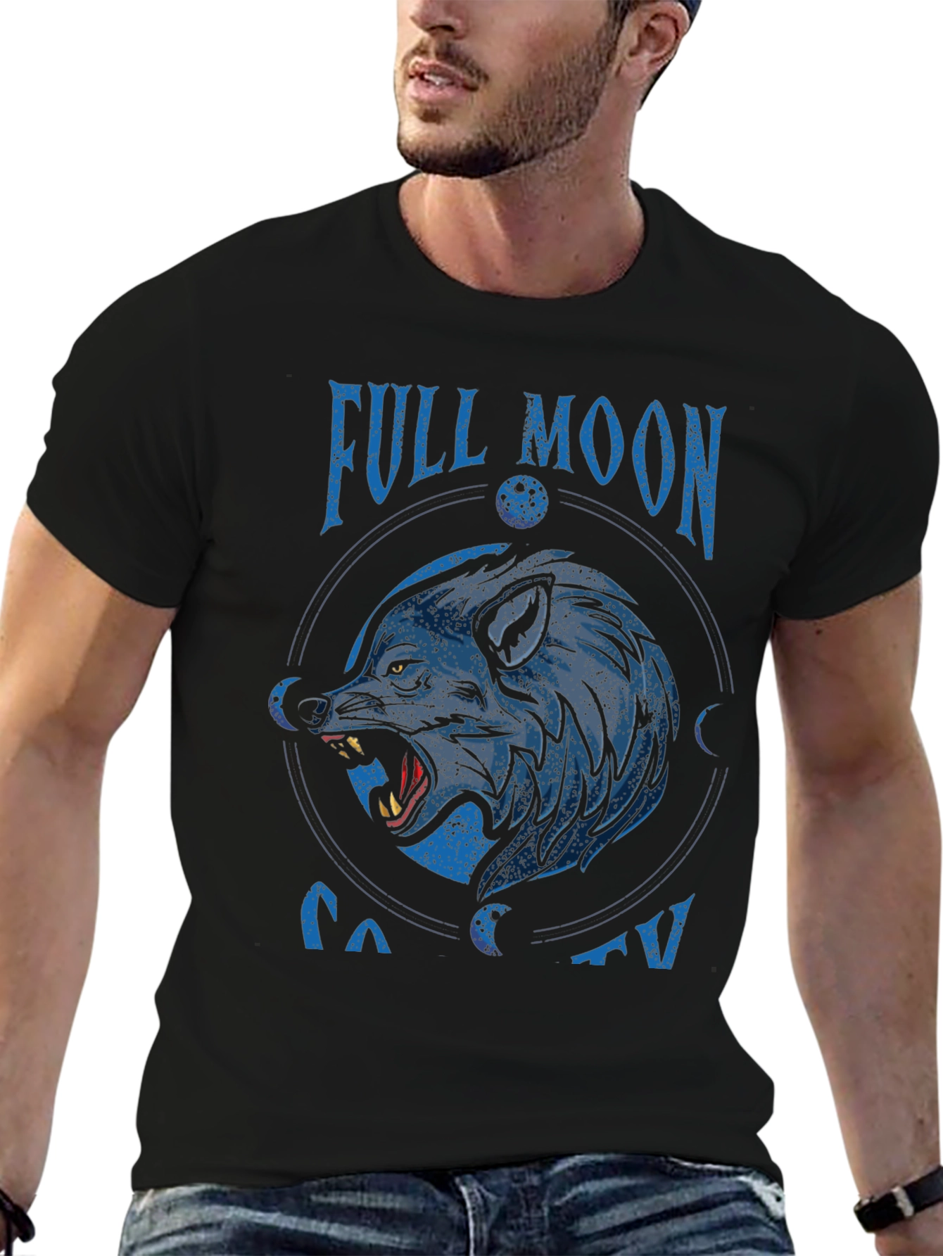 Full Moon Society Wolf Graphic T-Shirt - Black