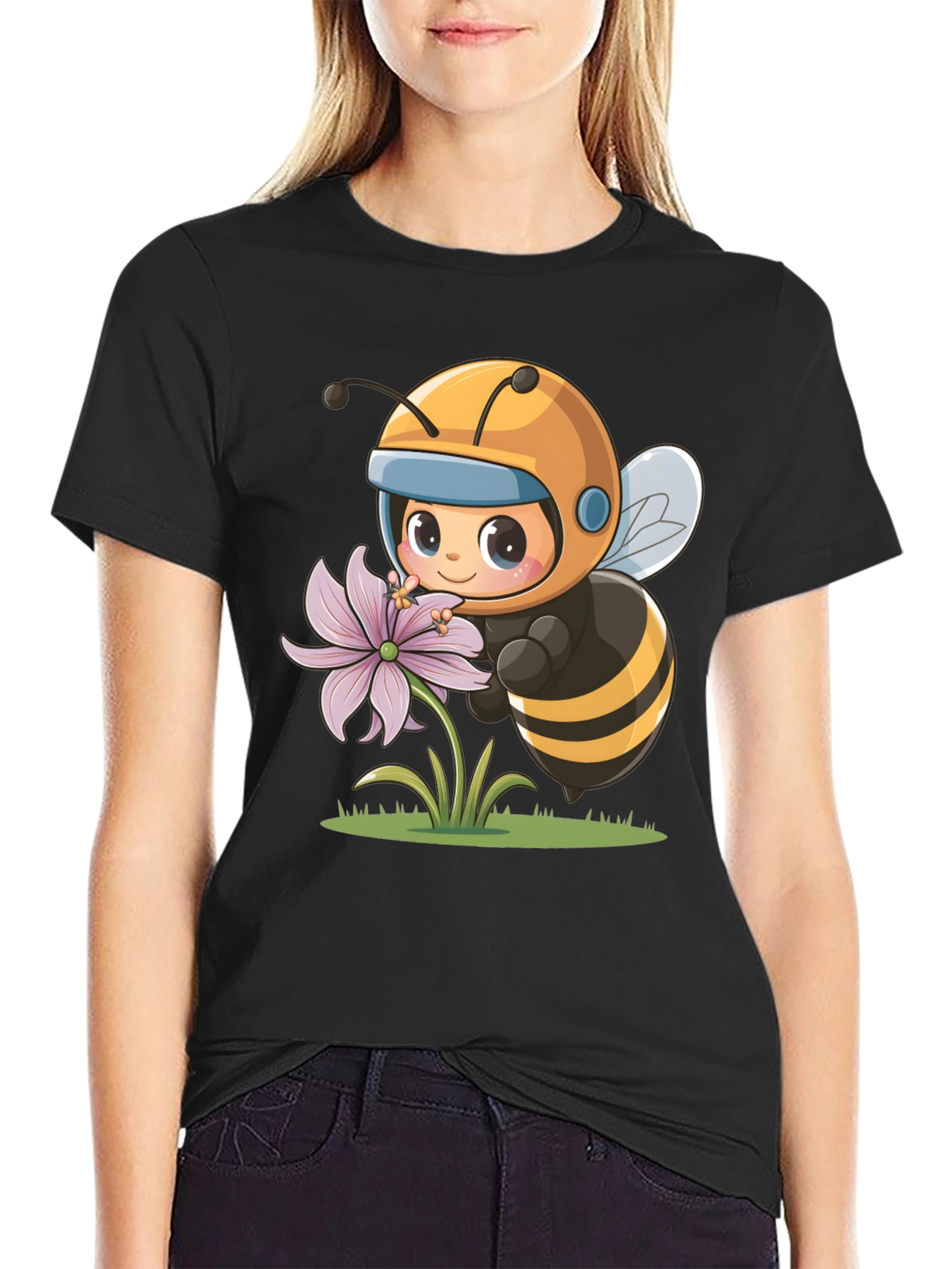 Cute Bee & Flower Graphic Tee