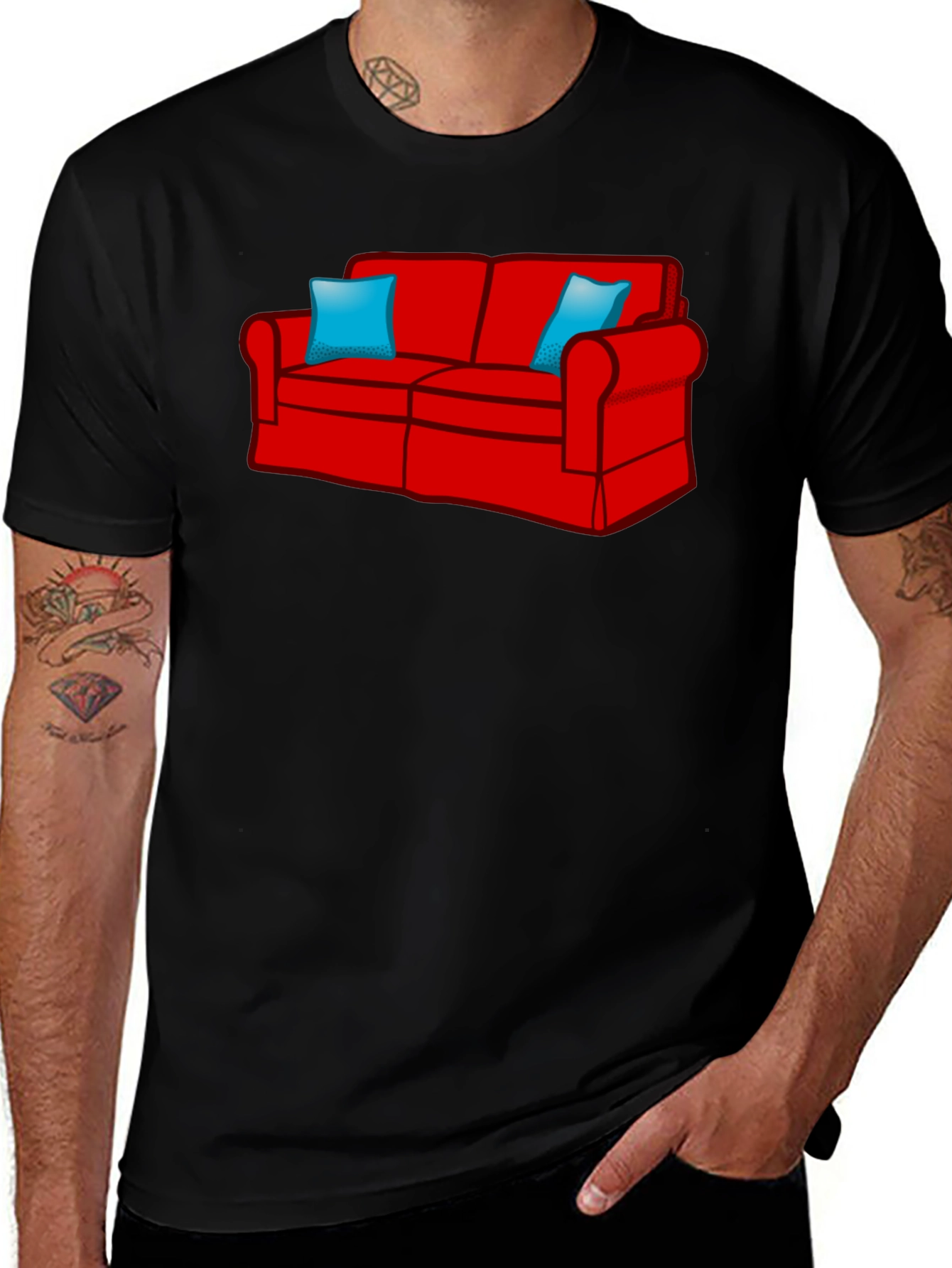 Cartoon Couch Black T-Shirt