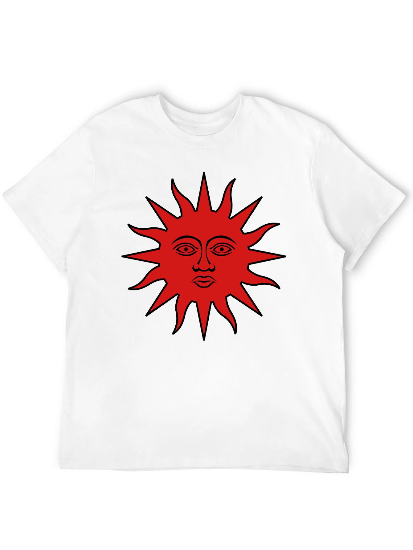 Black Graphic Tee - Red Sun Face Design
