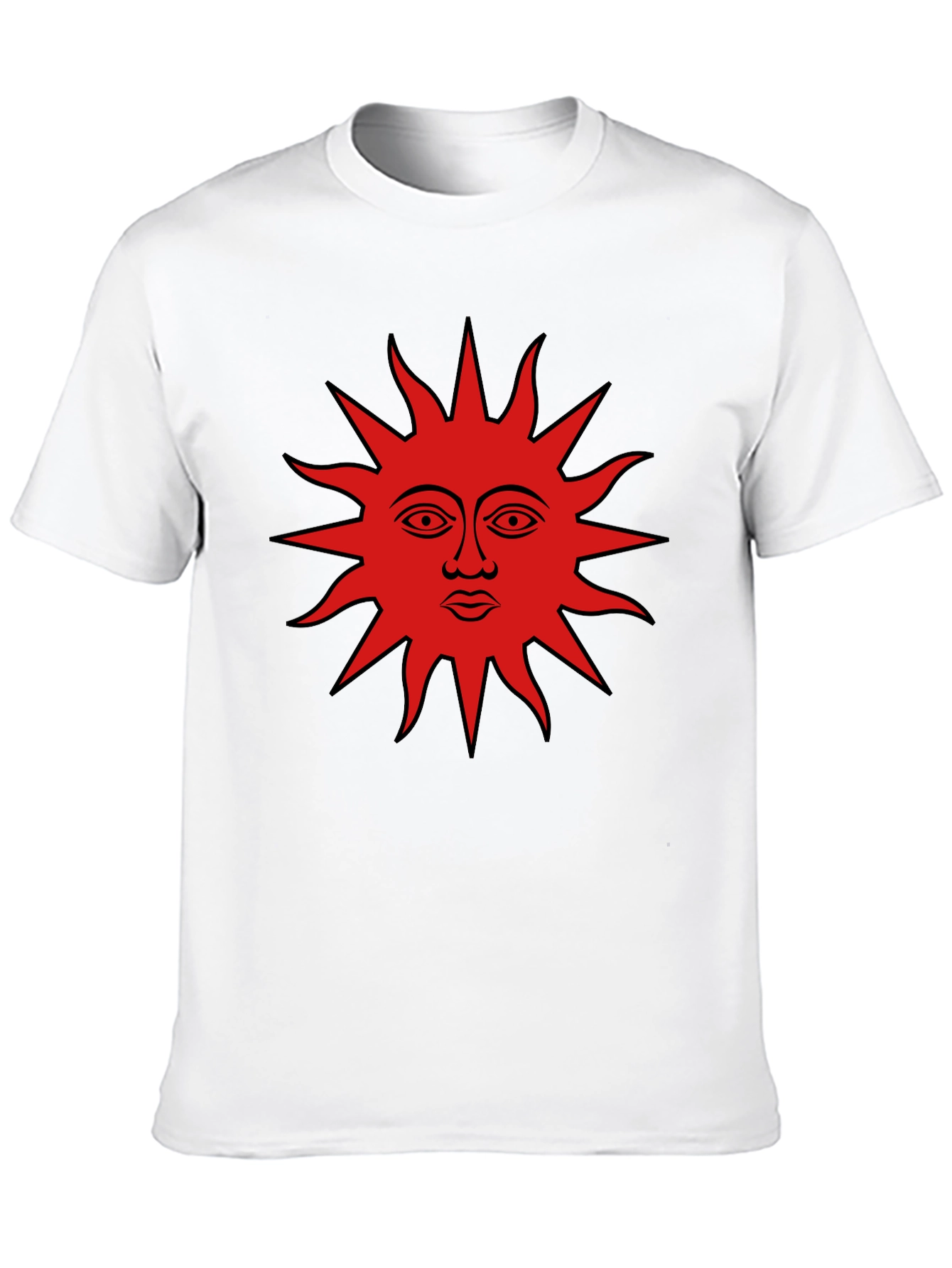 Black Graphic Tee - Red Sun Face Design