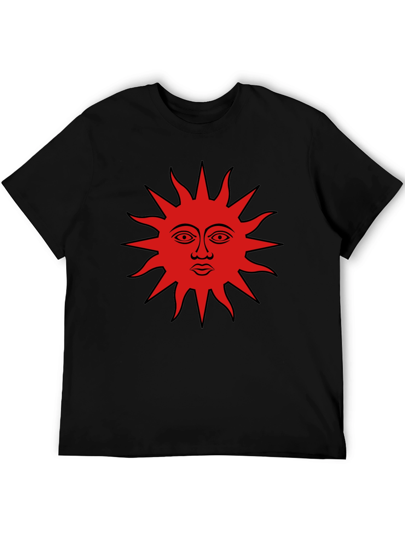 Black Graphic Tee - Red Sun Face Design