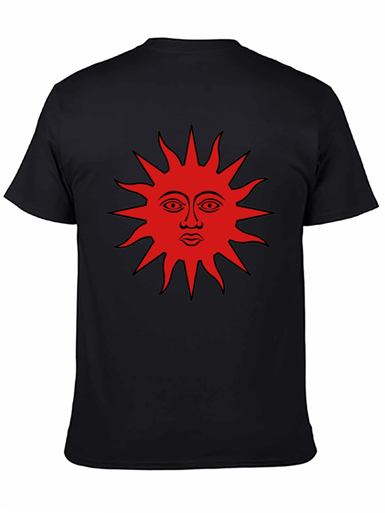 Black Graphic Tee - Red Sun Face Design