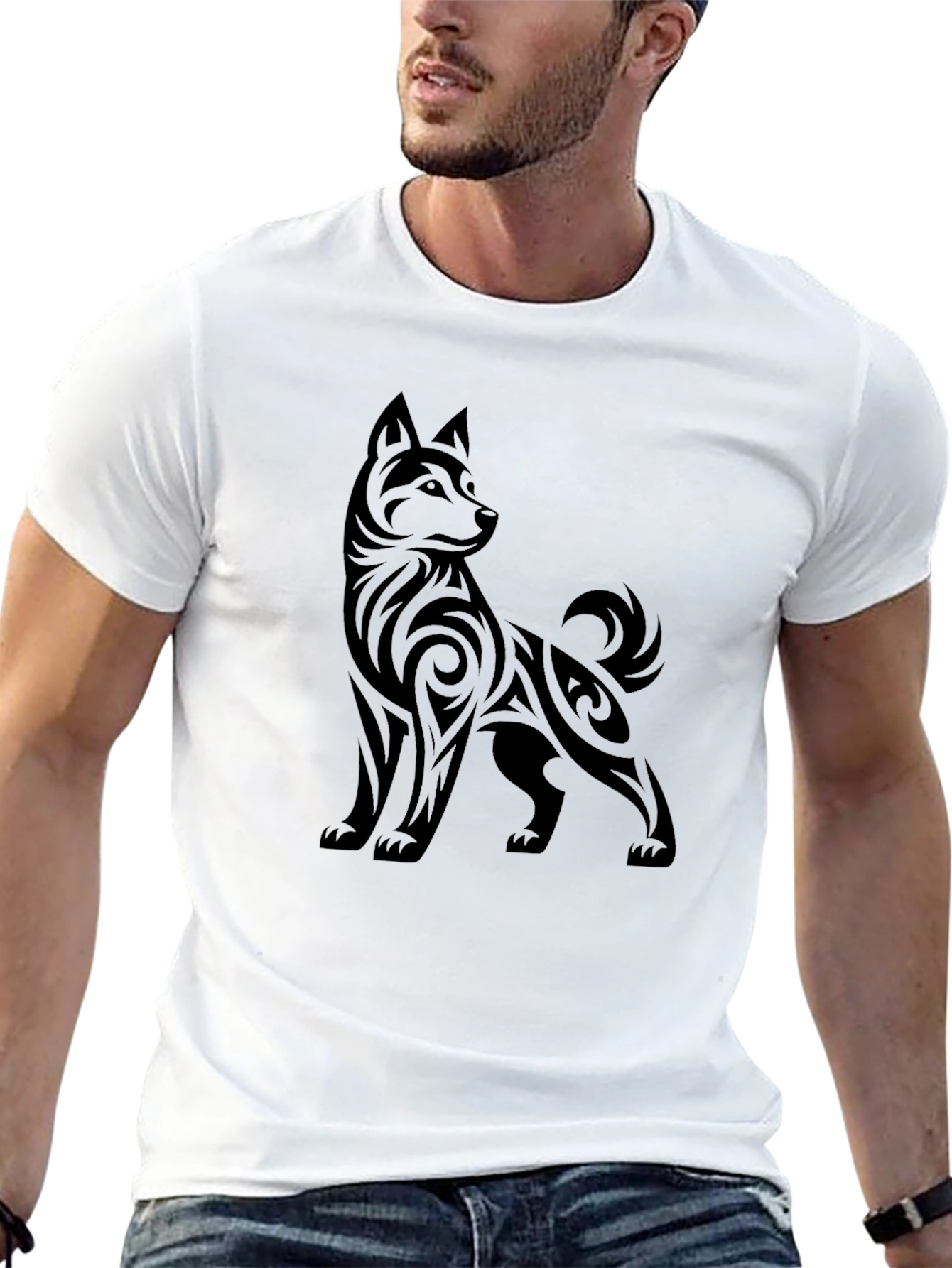 Tribal Dog Graphic Tee - Stylish Black T-Shirt