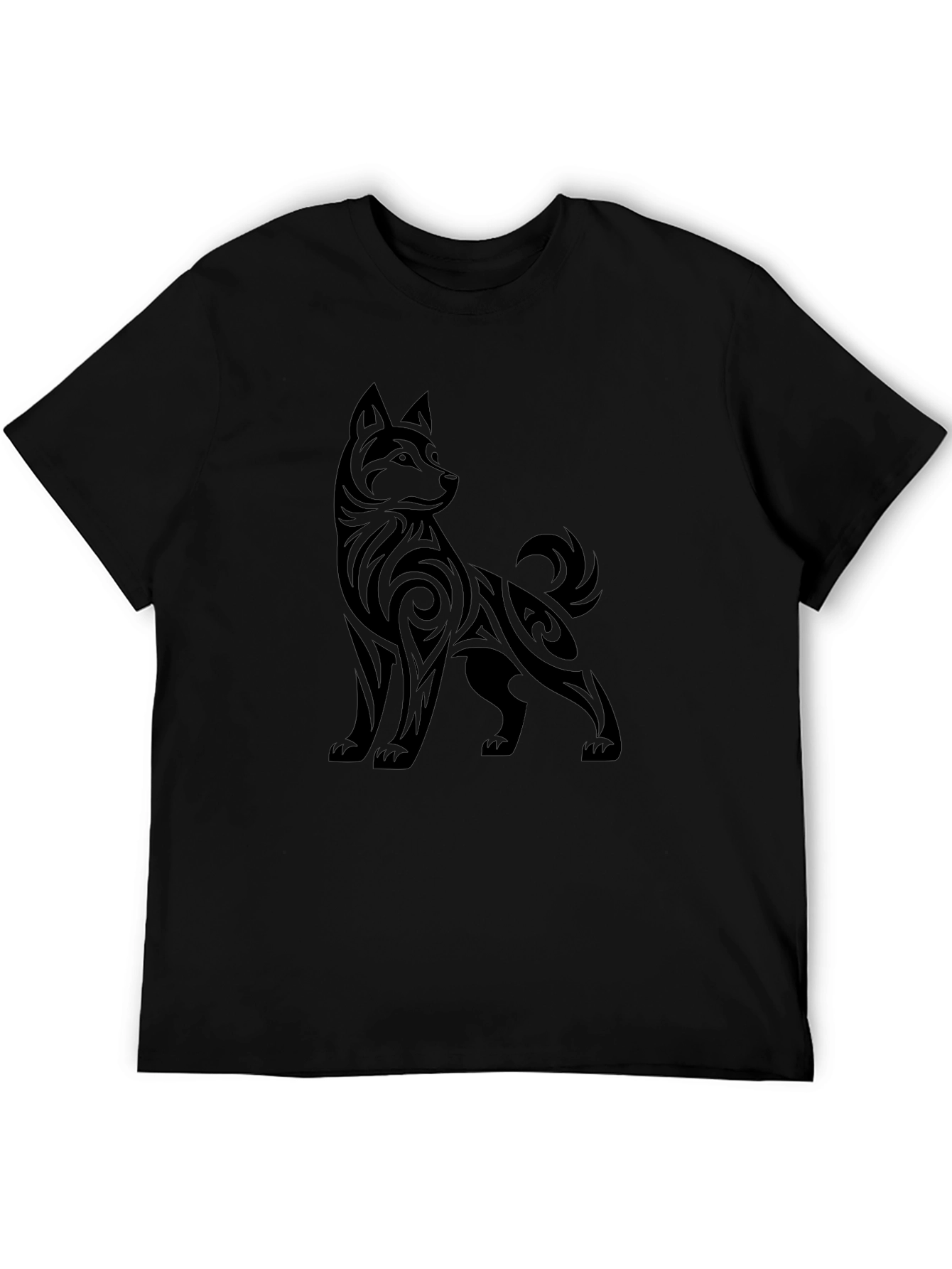 Tribal Dog Graphic Tee - Stylish Black T-Shirt