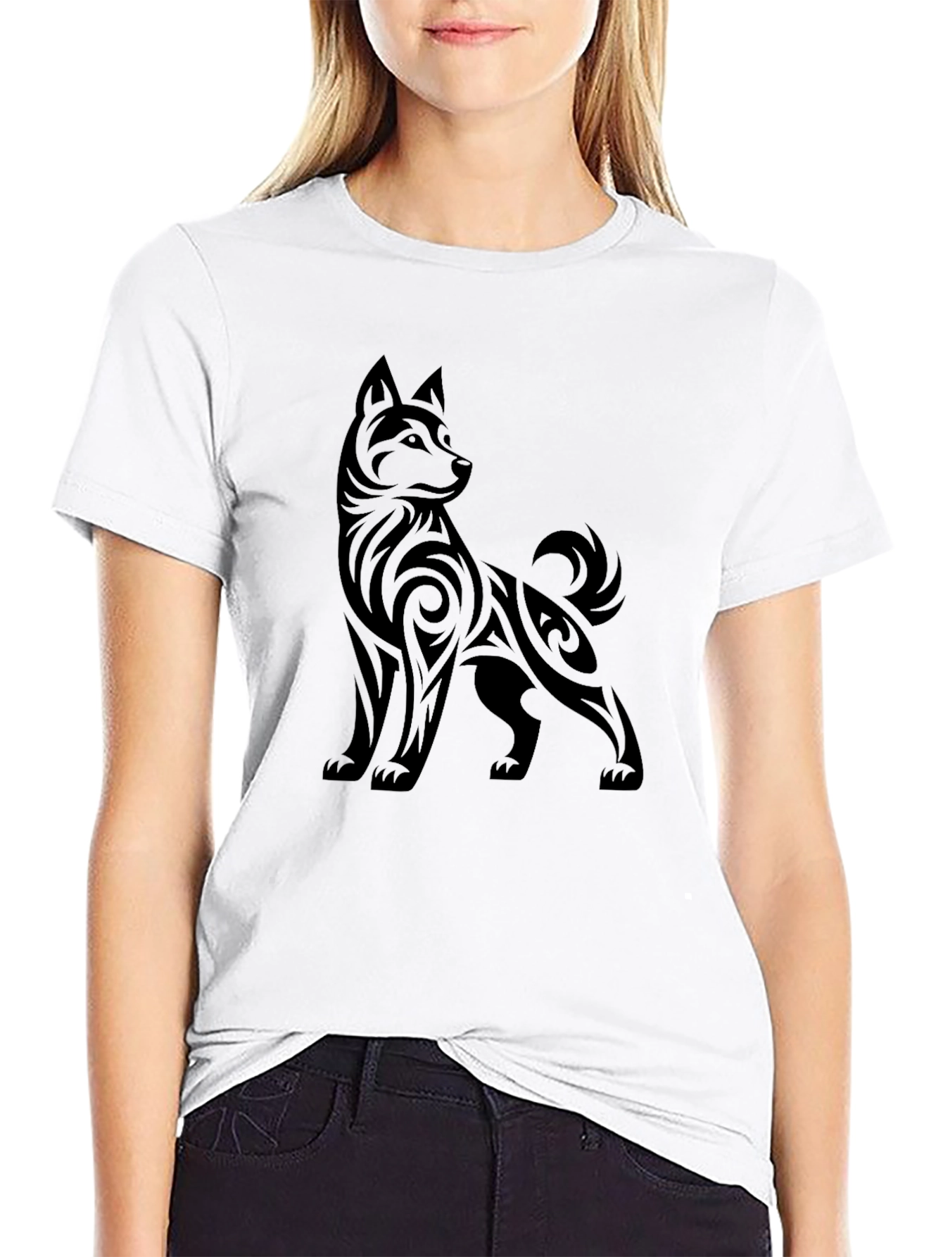 Tribal Dog Graphic Tee - Stylish Black T-Shirt
