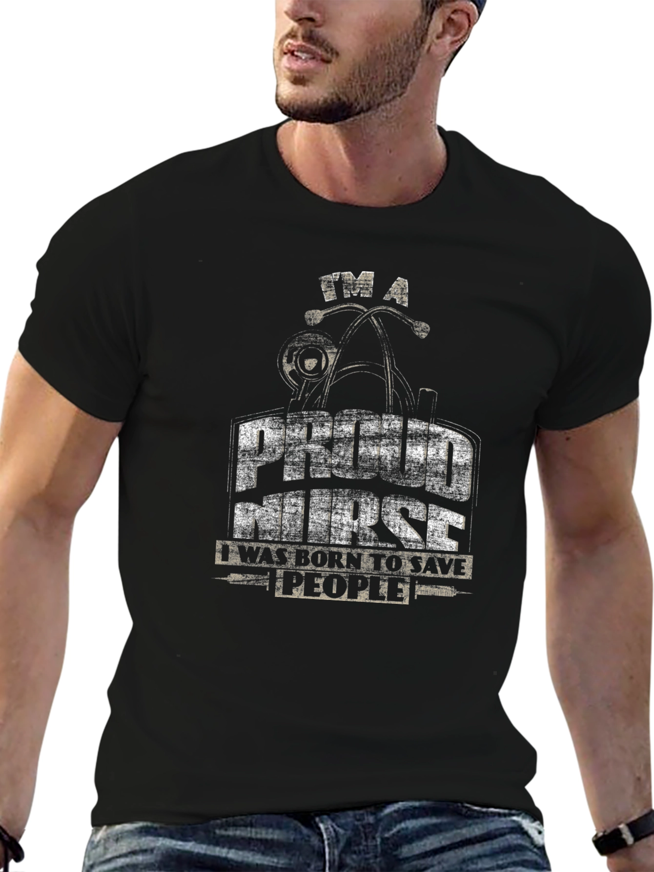 Proud Nurse Black Graphic T-Shirt - Save People Tee