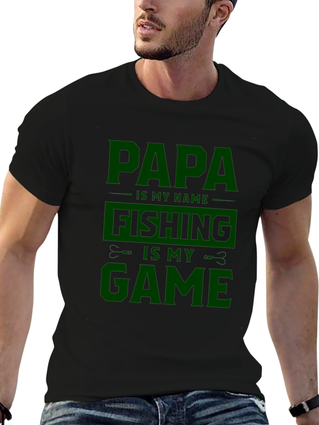 Papa Fishing Game Black T-Shirt