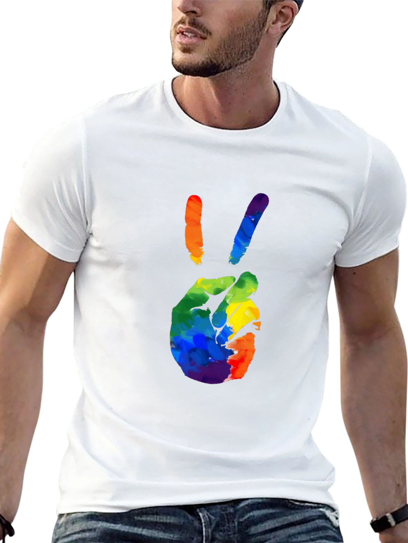 Rainbow Peace Sign Graphic T-Shirt - Black