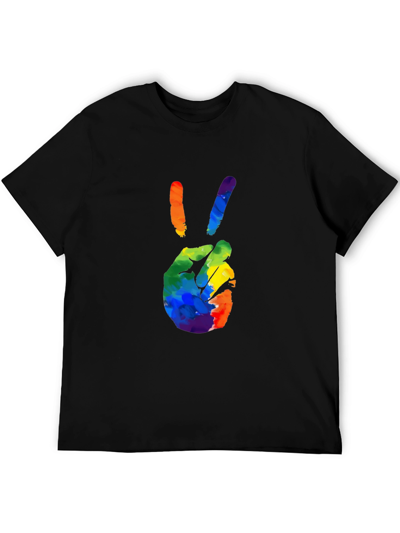 Rainbow Peace Sign Graphic T-Shirt - Black