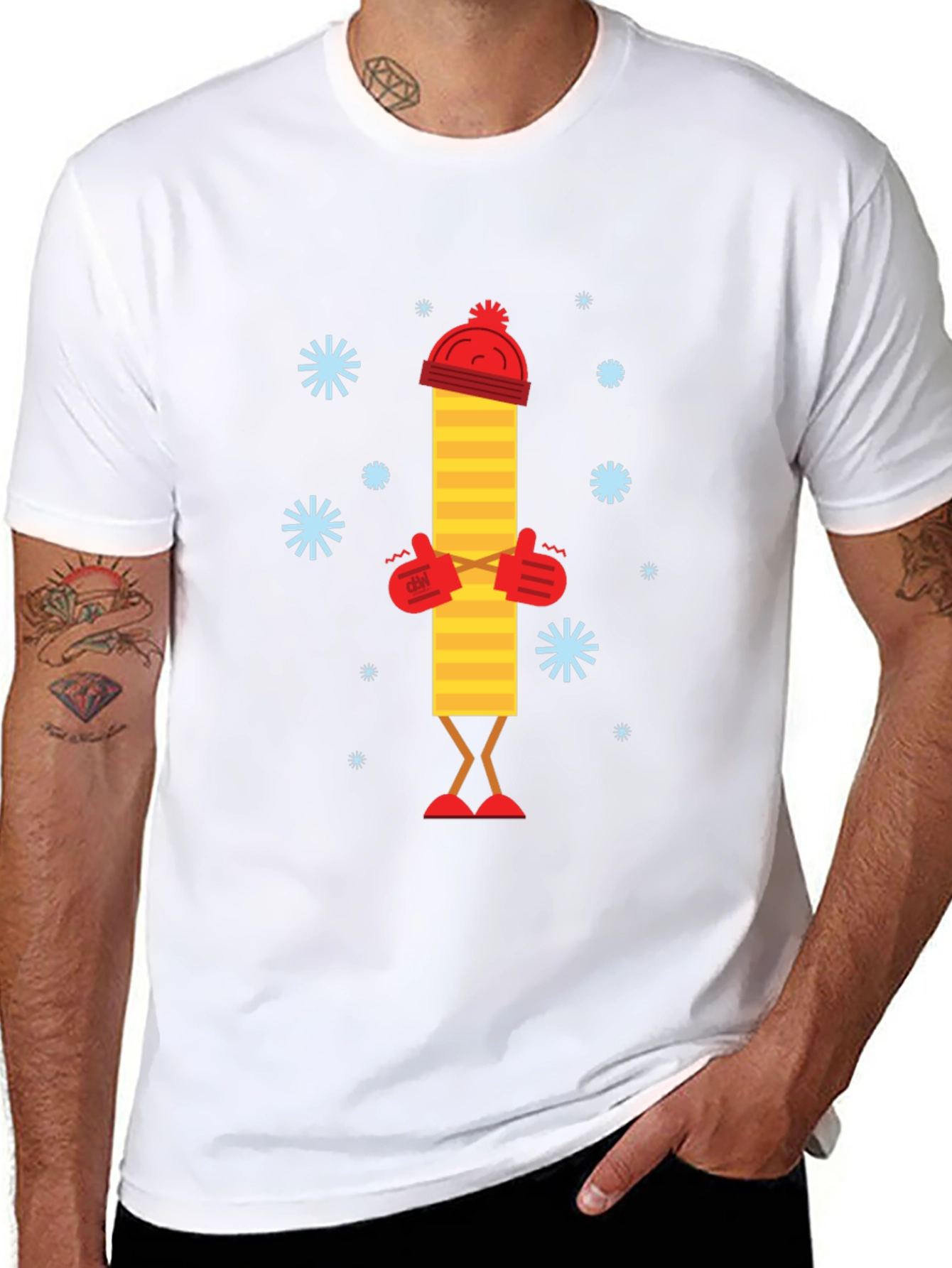 Whimsical Winter Stick Figure Black T-Shirt