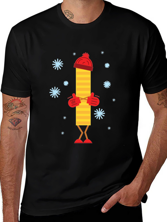 Whimsical Winter Stick Figure Black T-Shirt