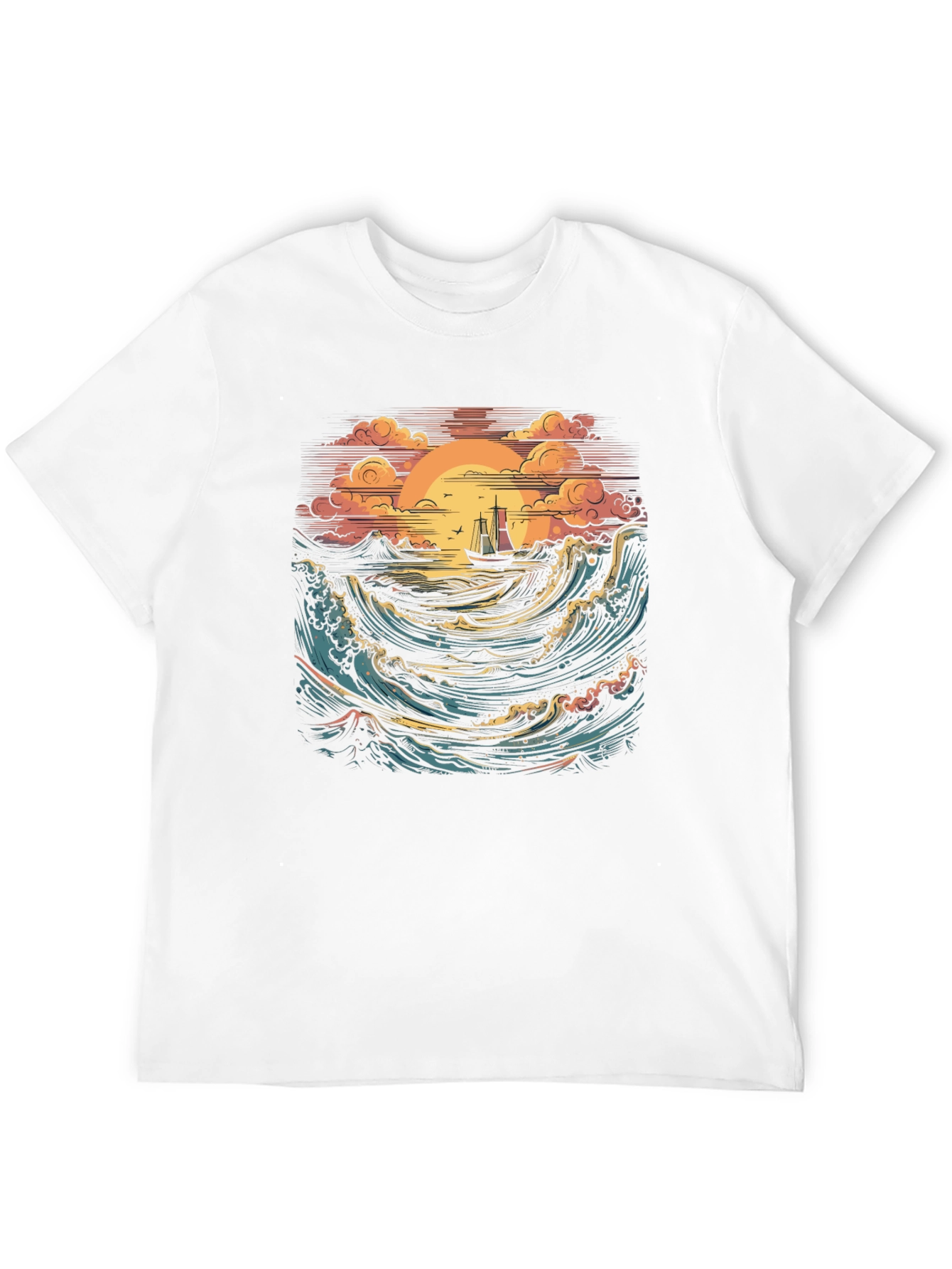 Sunset Sail Graphic Tee - Black Cotton T-Shirt