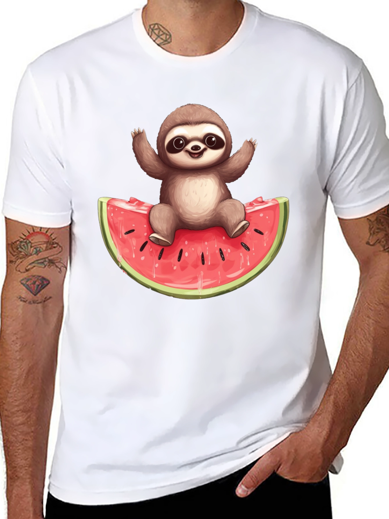 Sloth On Watermelon Graphic Tee