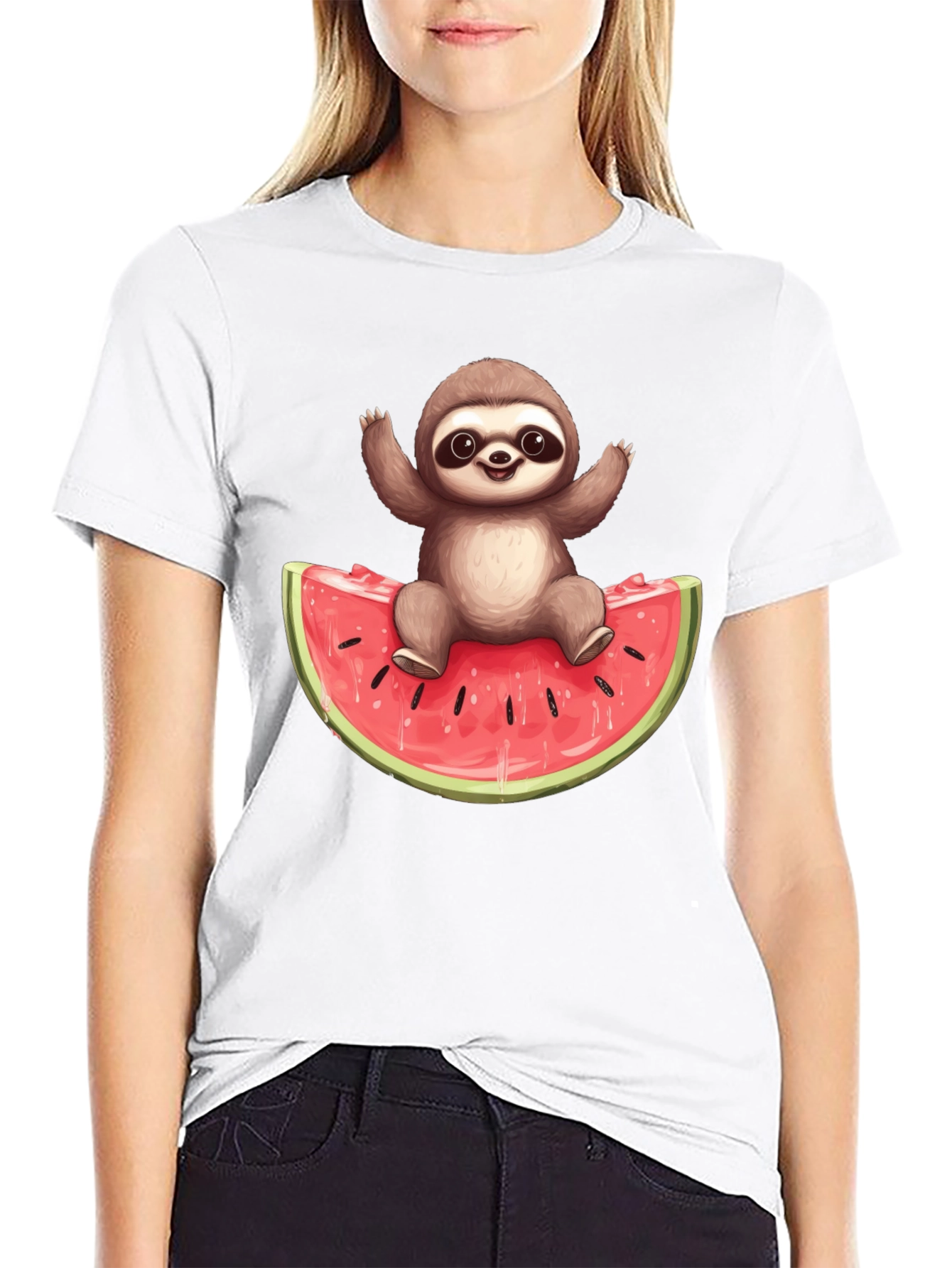 Sloth On Watermelon Graphic Tee
