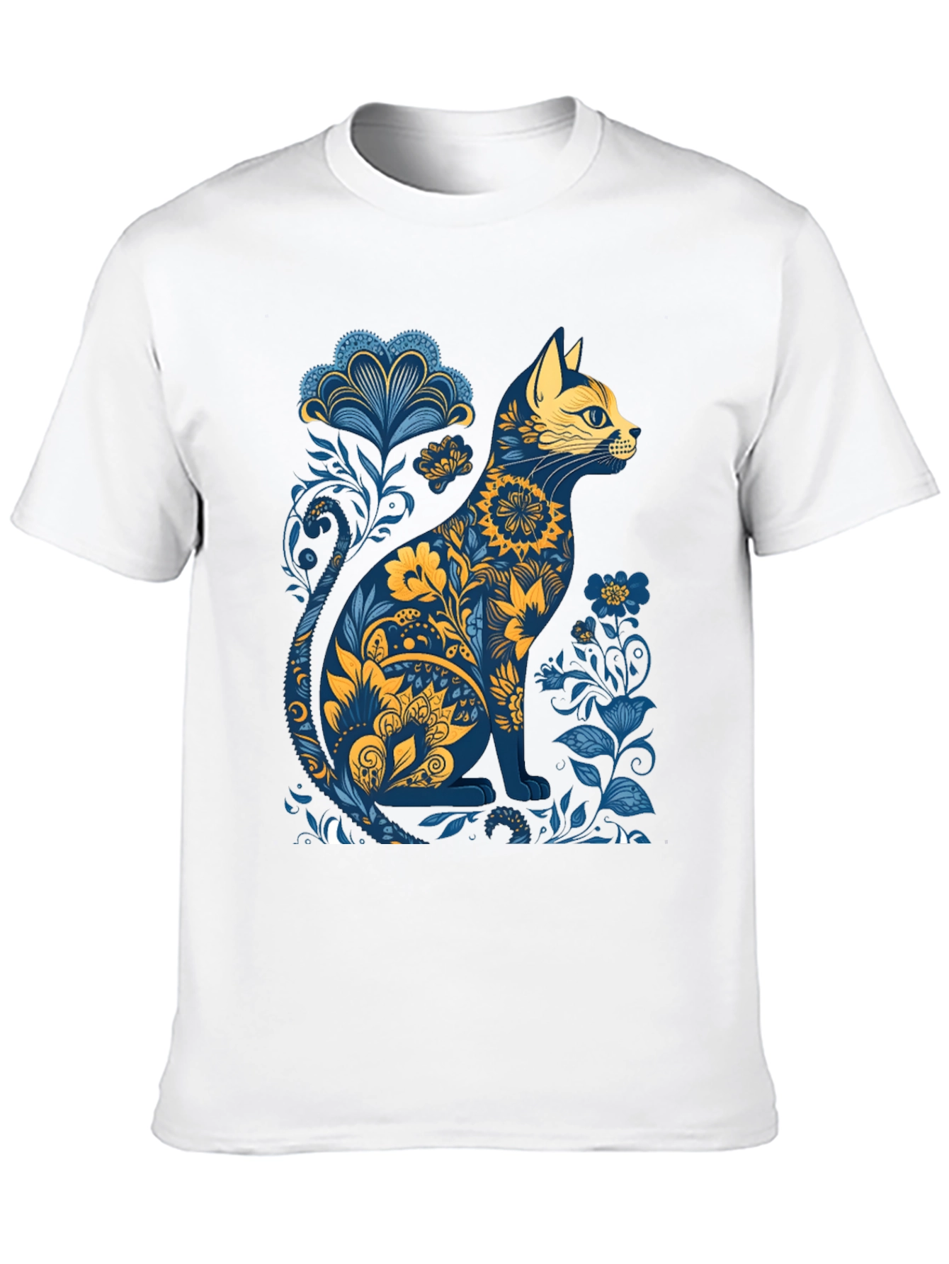 Floral Cat Graphic T-Shirt - Stylish Unisex Tee