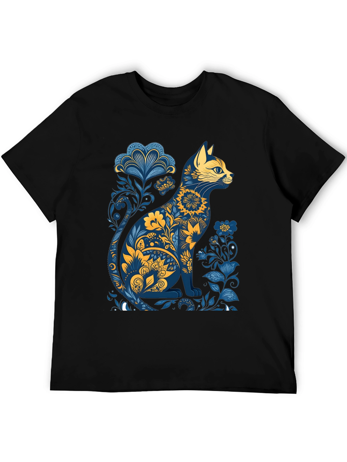 Floral Cat Graphic T-Shirt - Stylish Unisex Tee