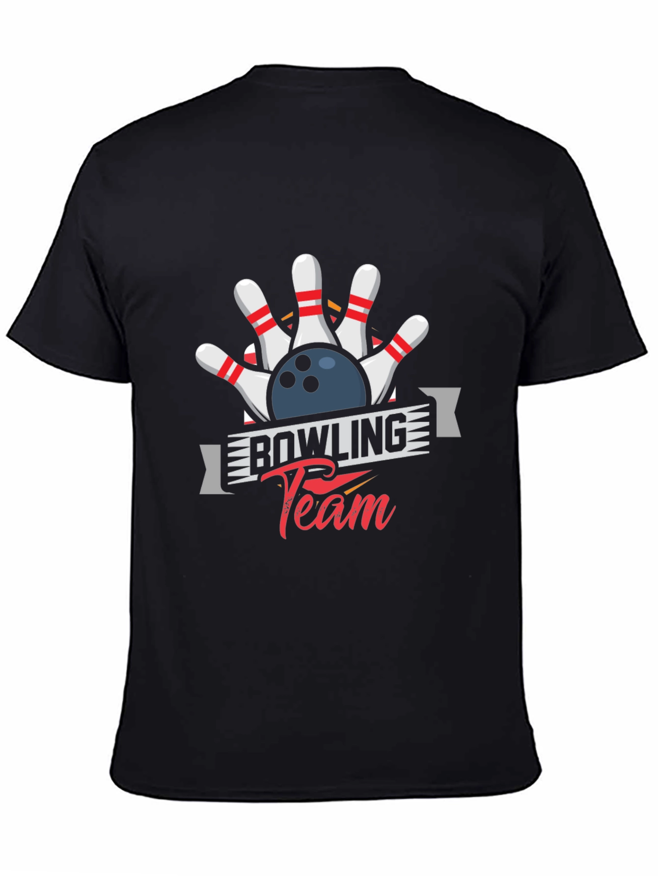 Bowling Team Graphic Tee - Black Cotton Blend