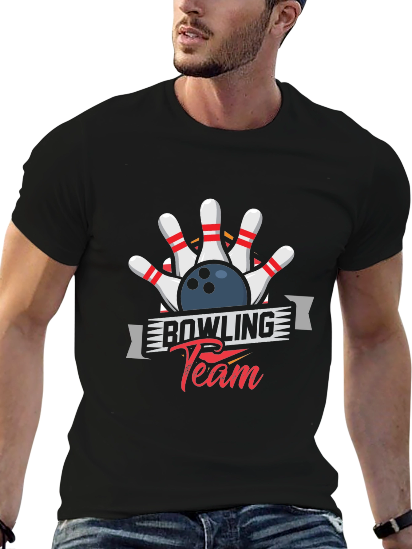 Bowling Team Graphic Tee - Black Cotton Blend