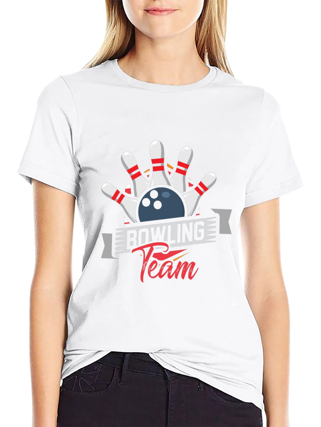 Bowling Team Graphic Tee - Black Cotton Blend