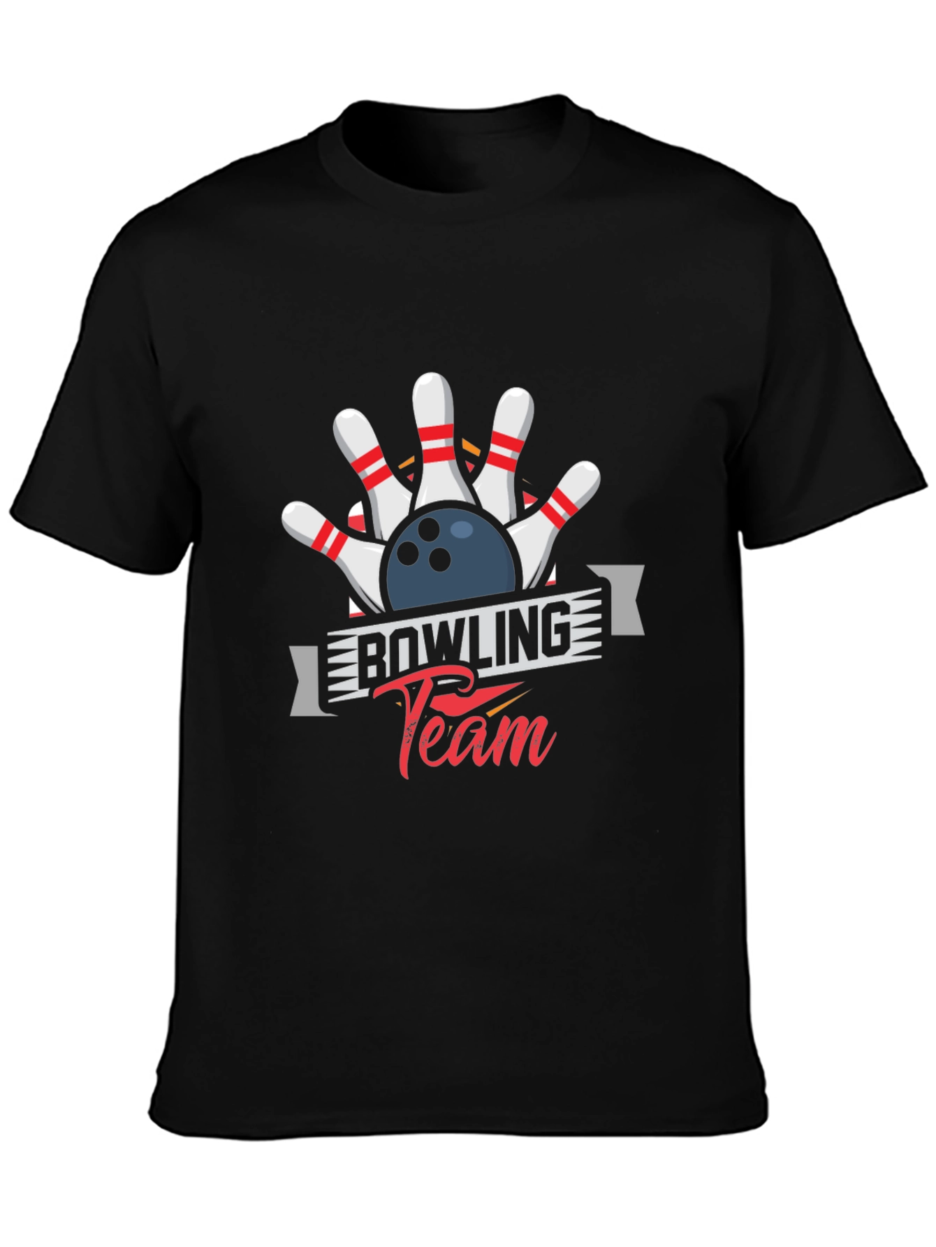 Bowling Team Graphic Tee - Black Cotton Blend