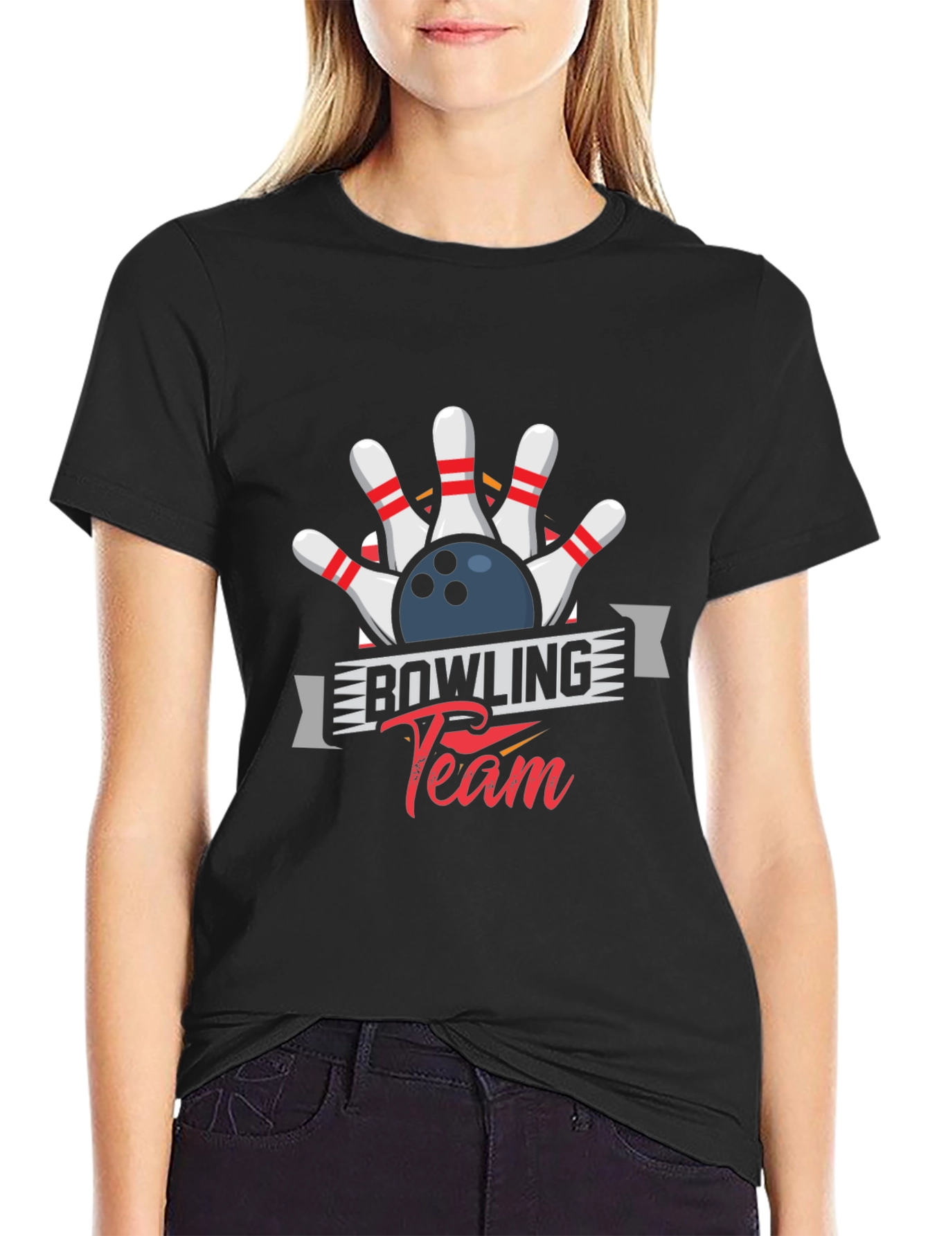 Bowling Team Graphic Tee - Black Cotton Blend