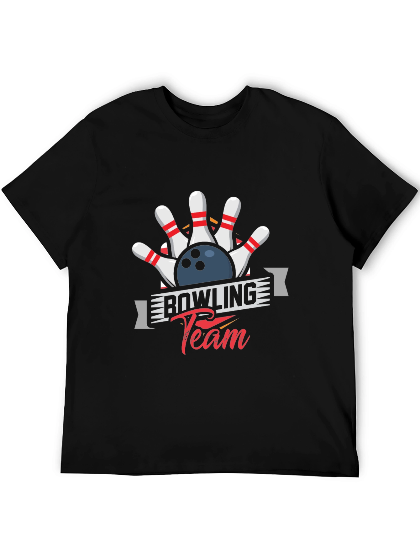 Bowling Team Graphic Tee - Black Cotton Blend