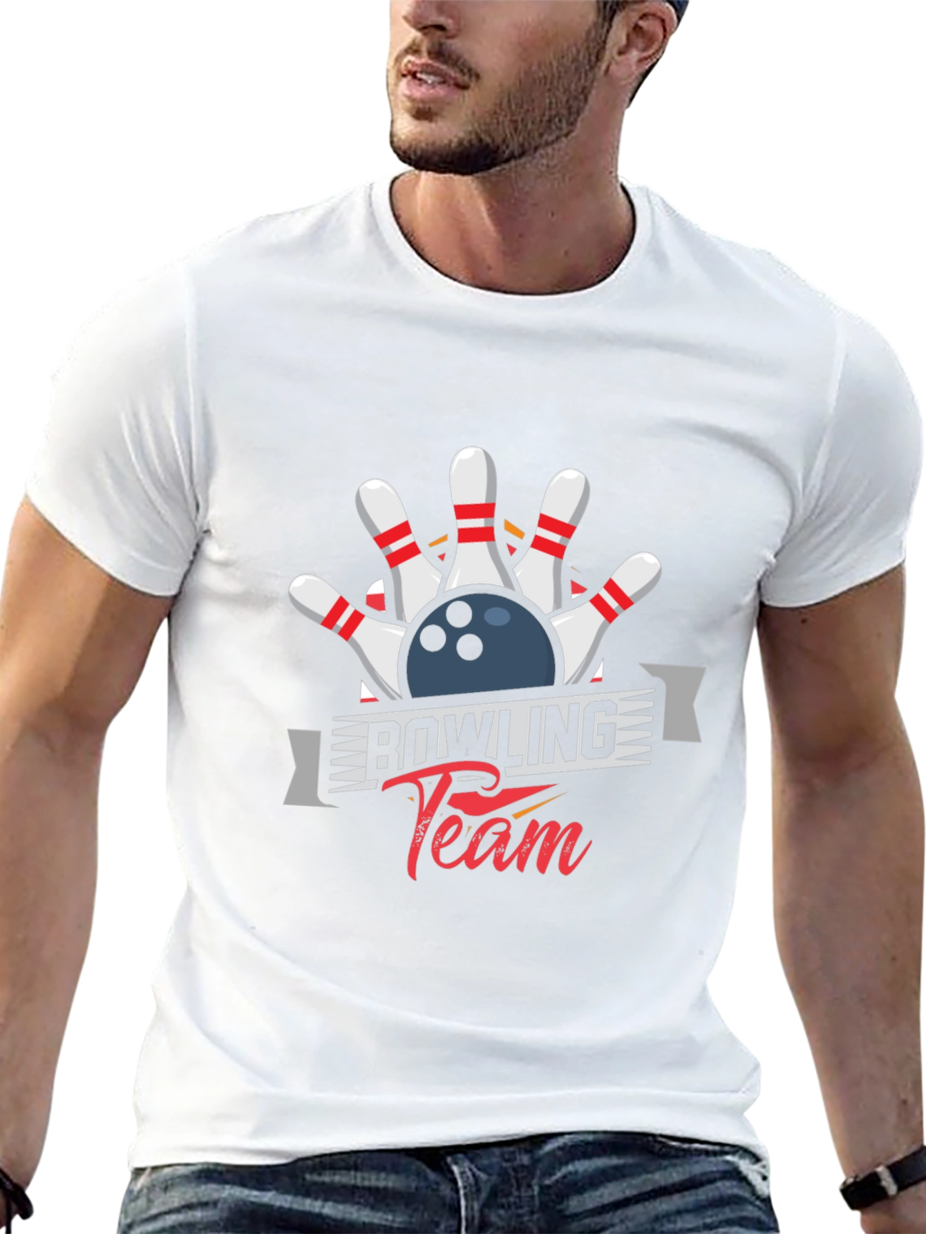 Bowling Team Graphic Tee - Black Cotton Blend