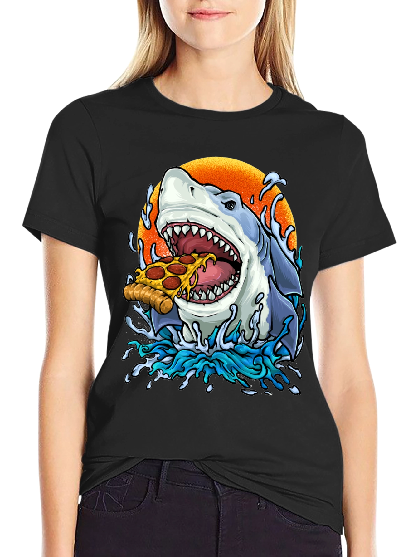 Pizza Shark Graphic Tee - Black T-Shirt