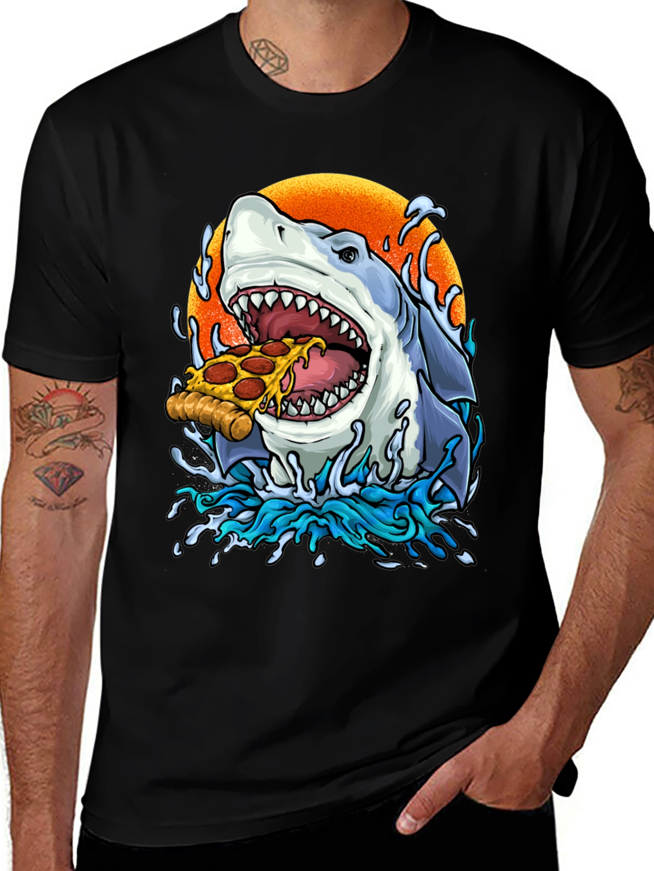 Pizza Shark Graphic Tee - Black T-Shirt
