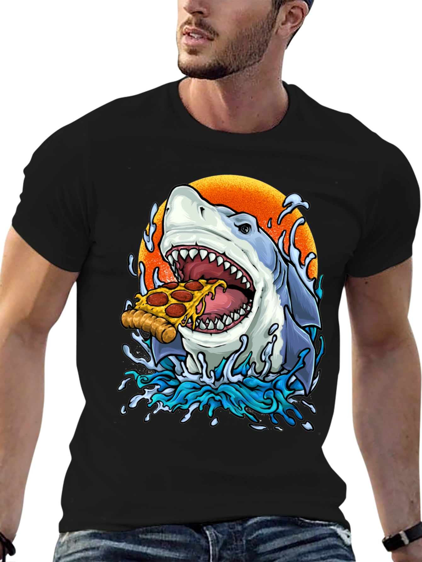 Pizza Shark Graphic Tee - Black T-Shirt