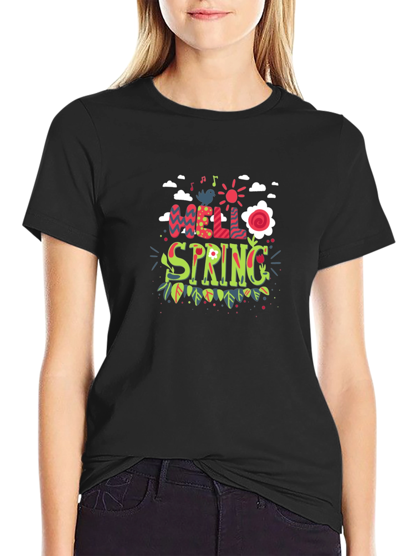 Hello Spring Black T-Shirt