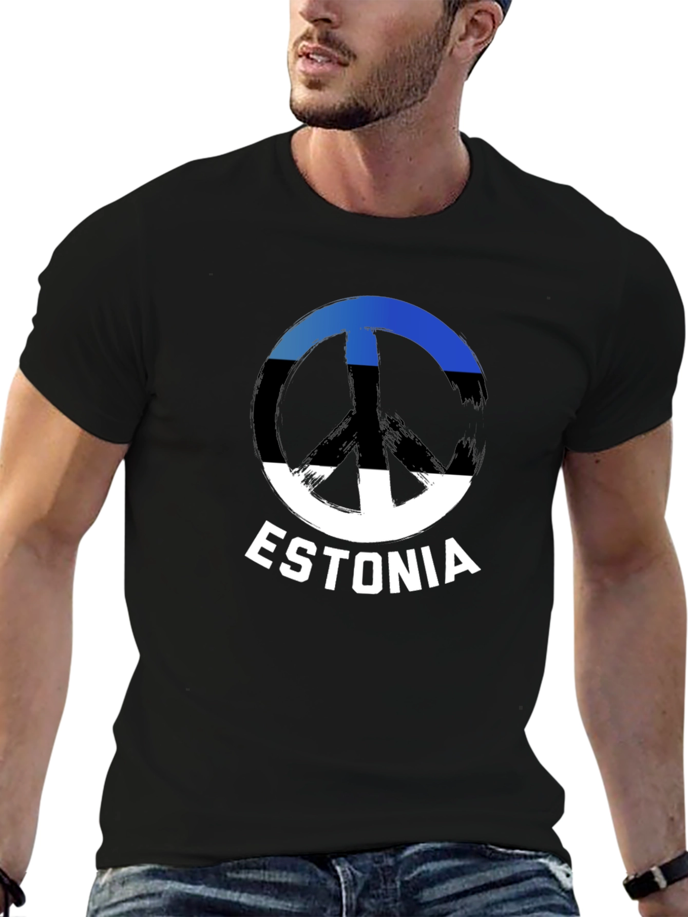 Estonia Peace Sign Flag T-Shirt - Black