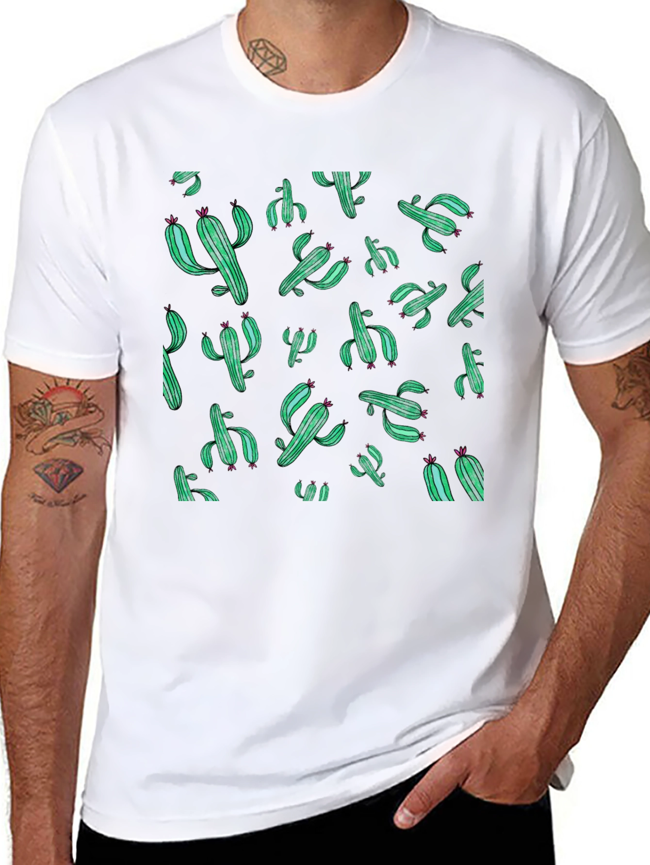 Cactus Print Black T-Shirt - Stylish Desert Vibes