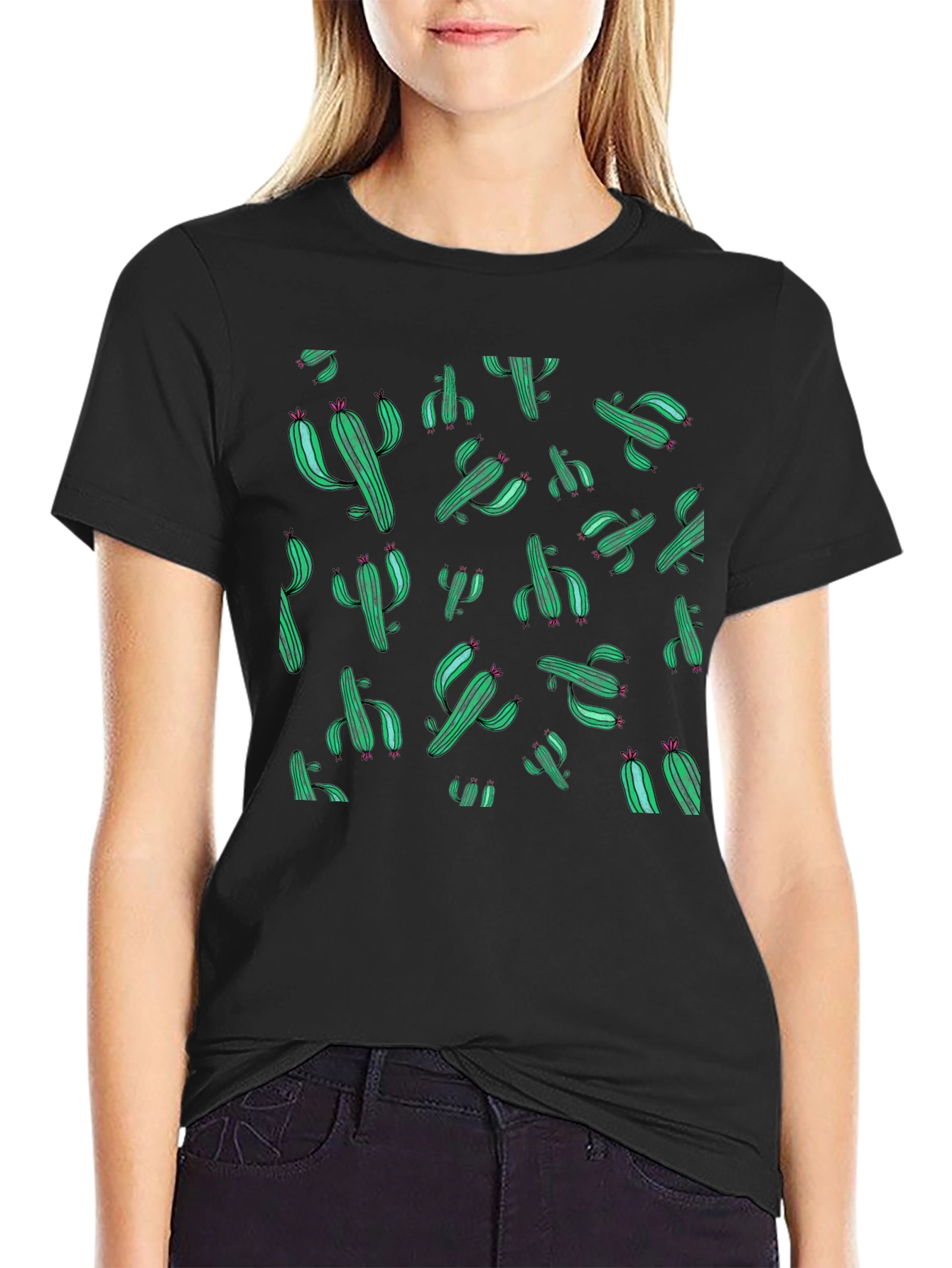 Cactus Print Black T-Shirt - Stylish Desert Vibes
