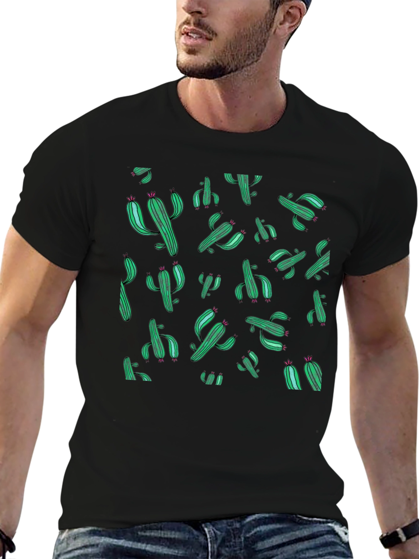 Cactus Print Black T-Shirt - Stylish Desert Vibes