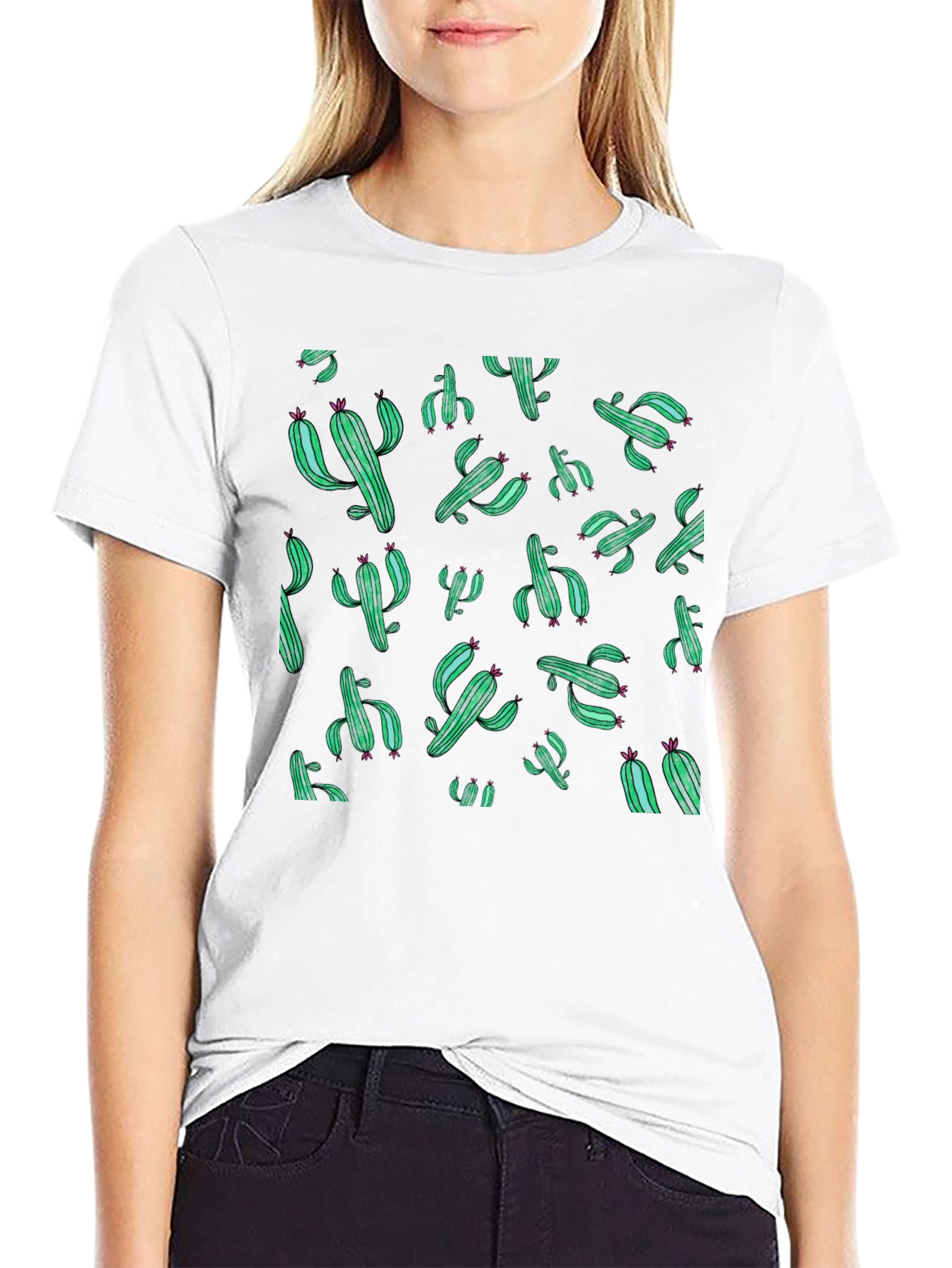 Cactus Print Black T-Shirt - Stylish Desert Vibes