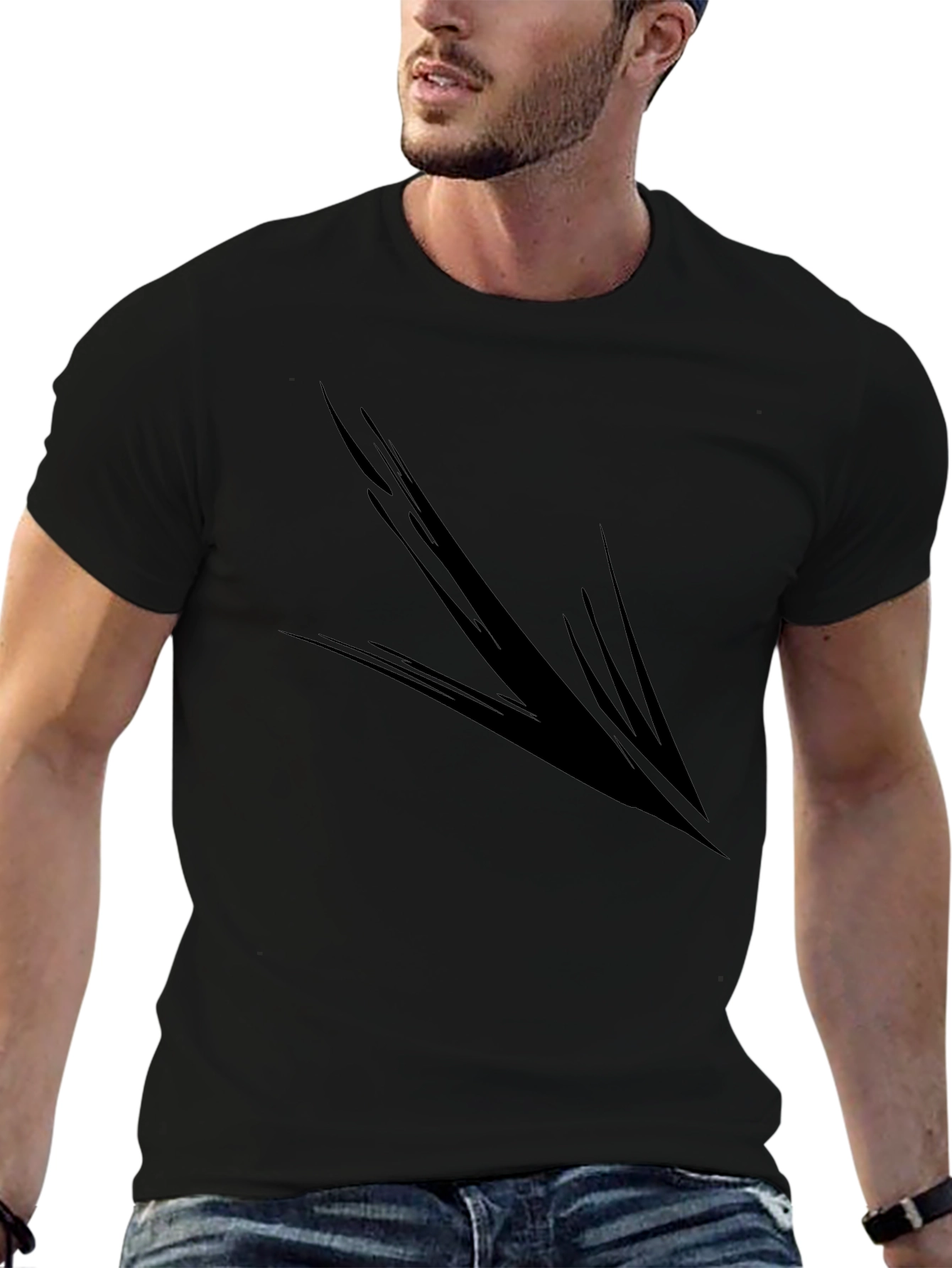 Mens Black Graphic Tee - Abstract Arrow Design