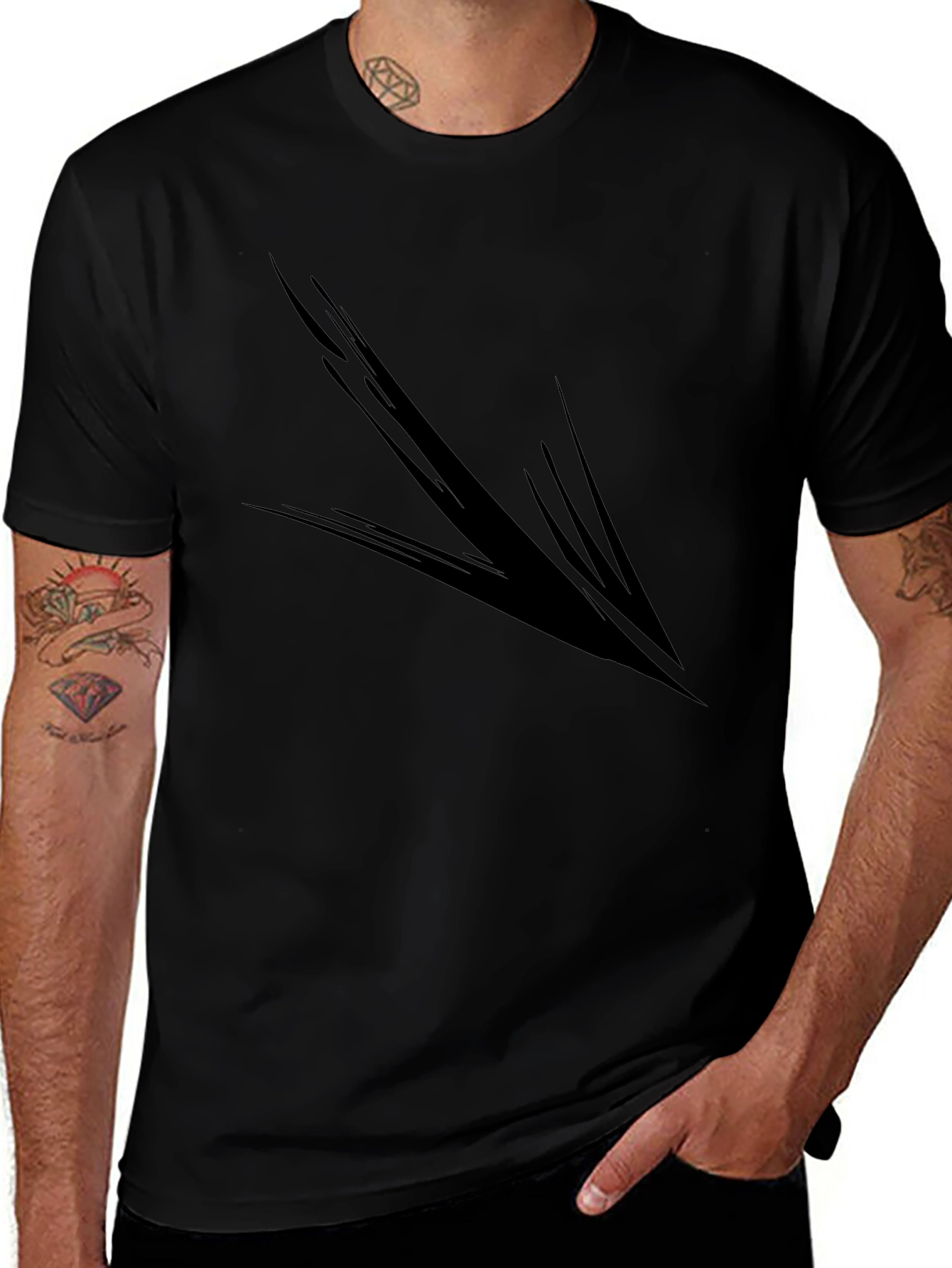 Mens Black Graphic Tee - Abstract Arrow Design
