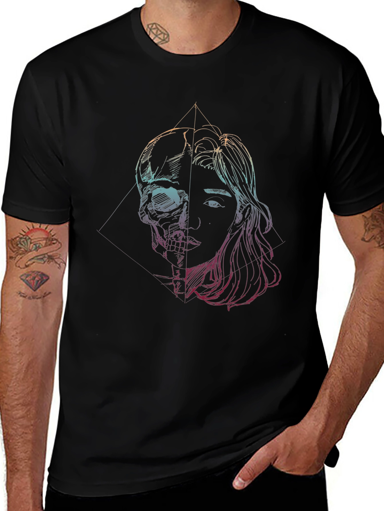 Skull & Woman Graphic Tee - Edgy Art T-Shirt