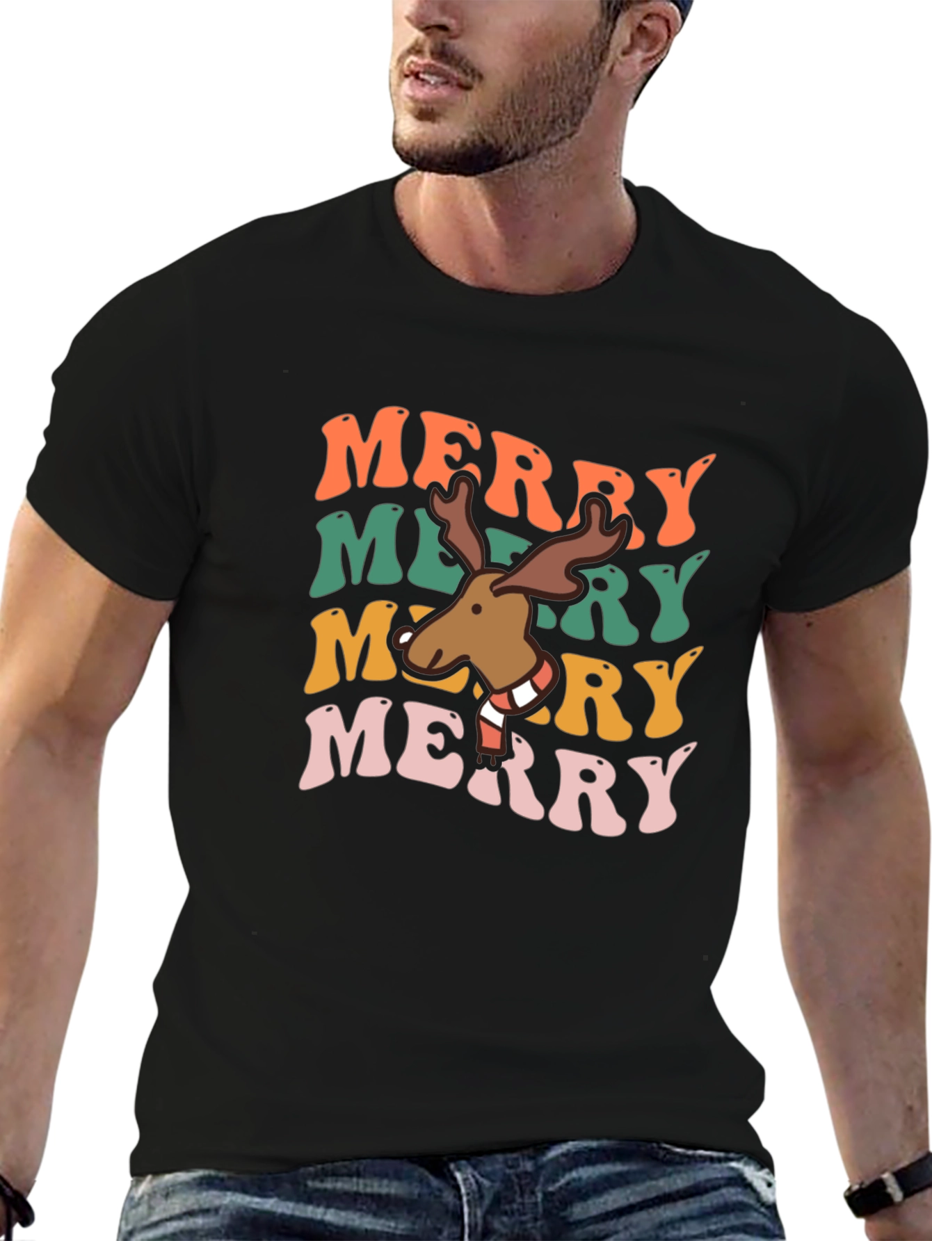 Merry Moose Retro Christmas T-Shirt