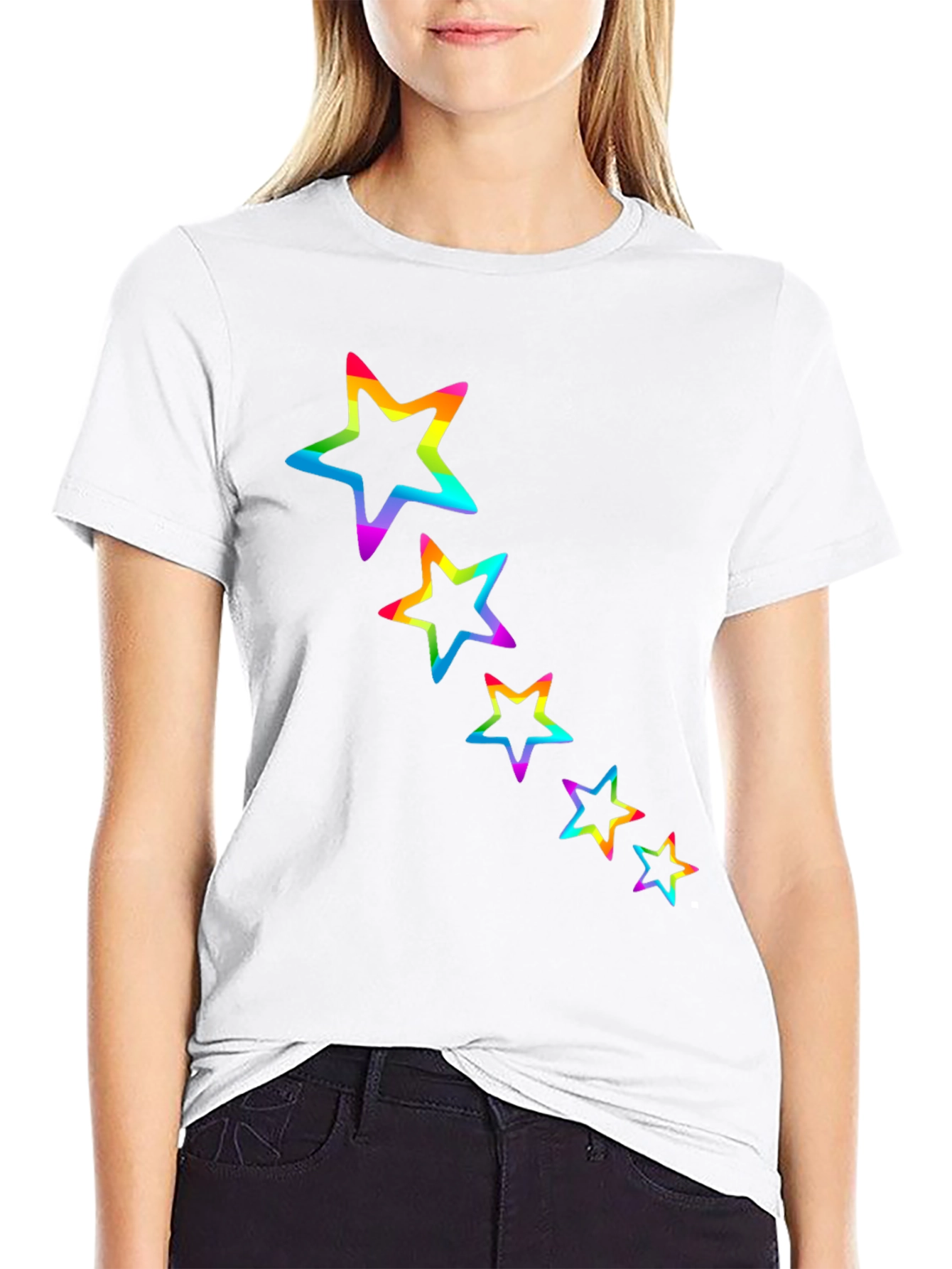 Rainbow Star Graphic Black Tee